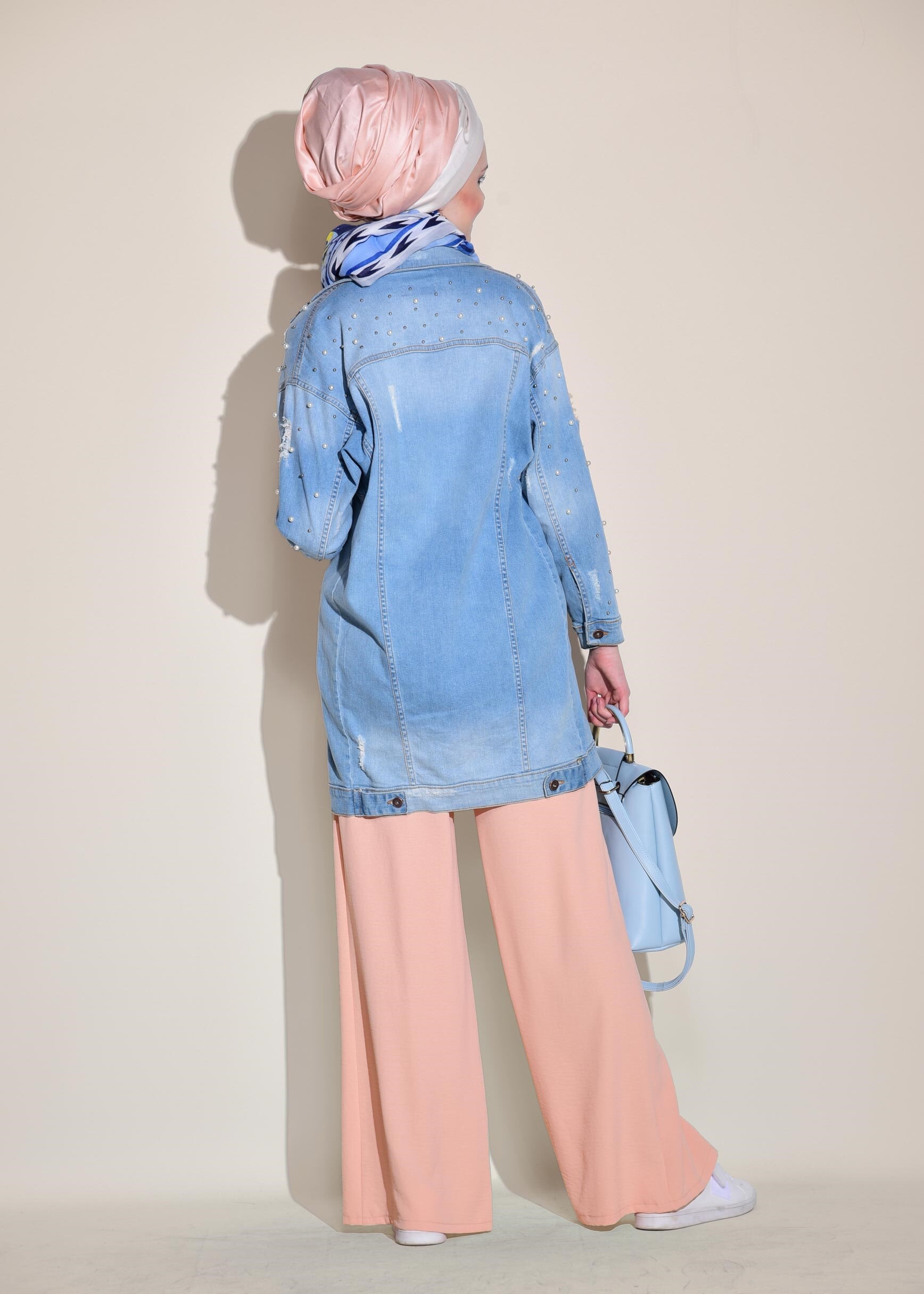 Tesettür giyim PUDRA BELİ BAĞCIKLI SALAŞ PANTOLON 7316