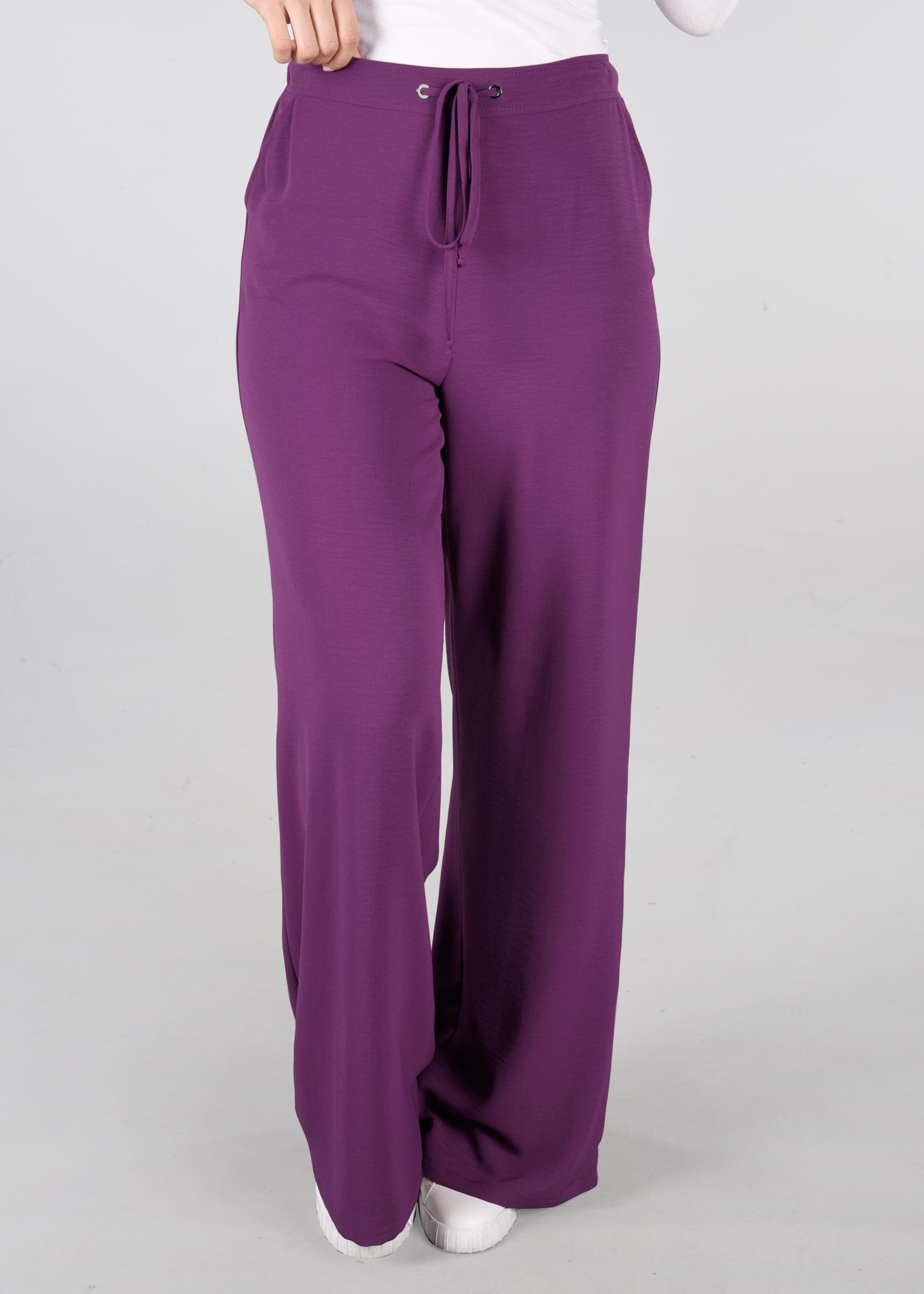 Tesettür giyim MOR BELİ BAĞCIKLI SALAŞ PANTOLON 7316