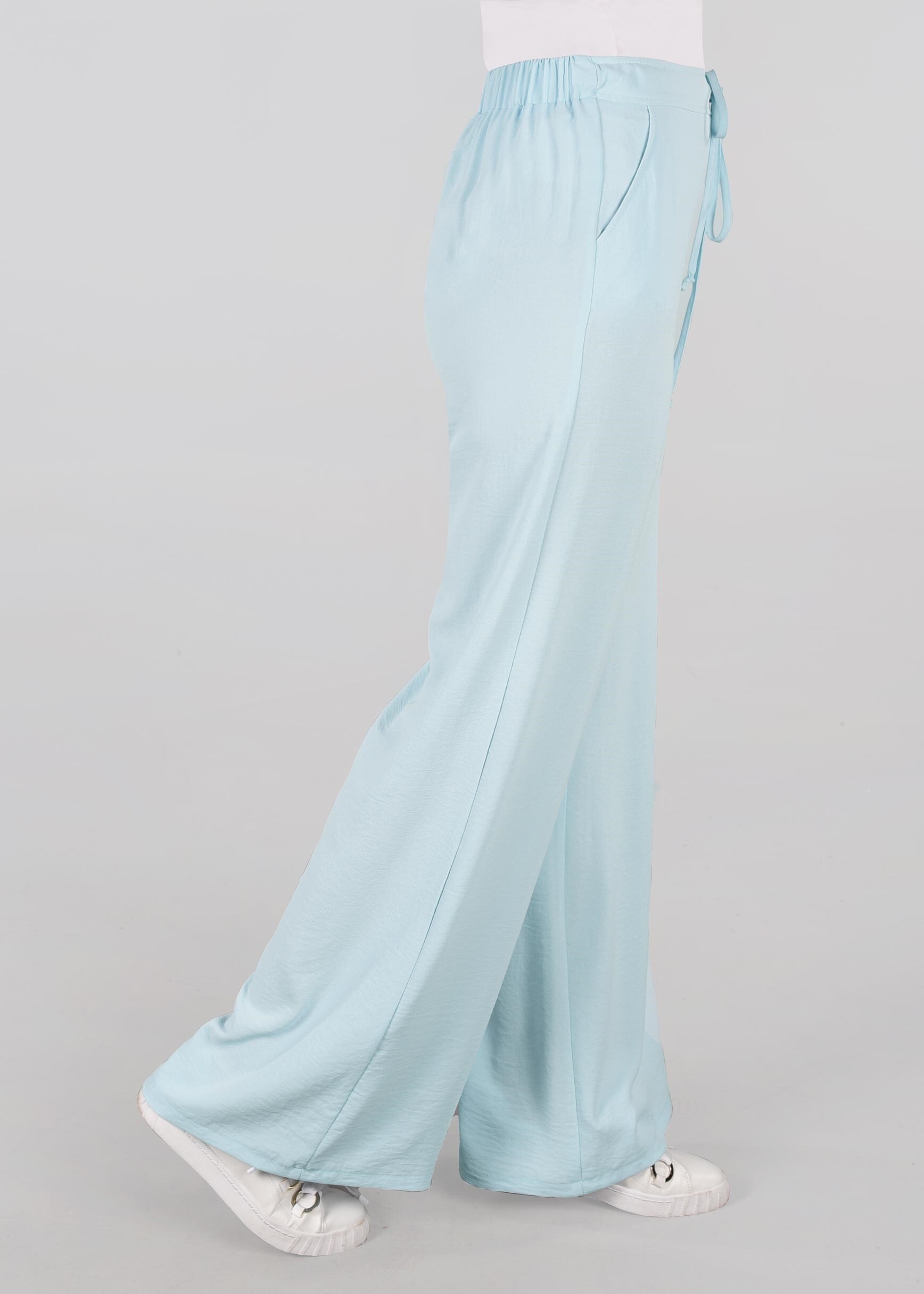 Tesettür giyim MAVİ BELİ BAĞCIKLI SALAŞ PANTOLON 7316