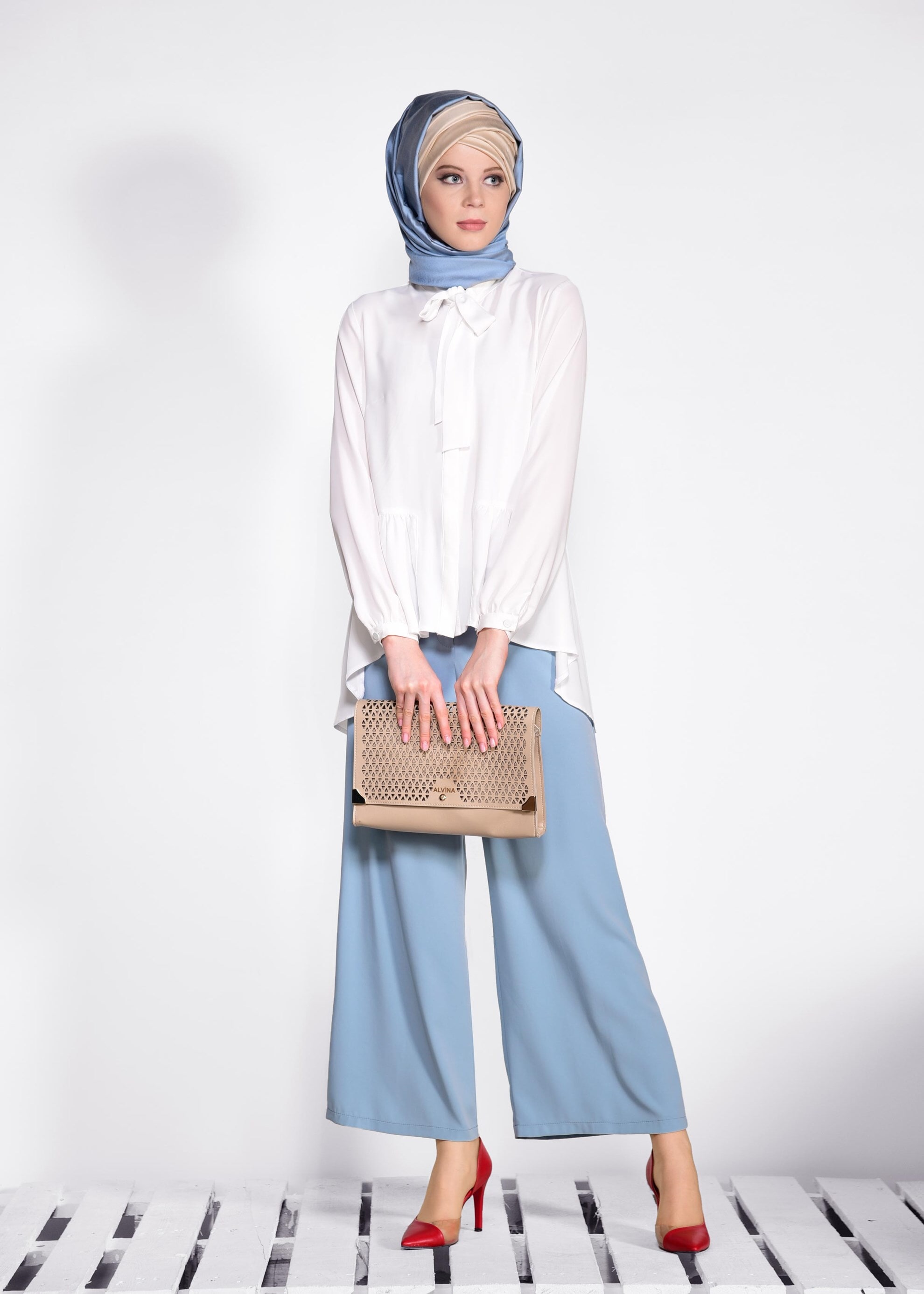 Tesettür giyim MAVİ BOL PAÇA PANTOLON 7317