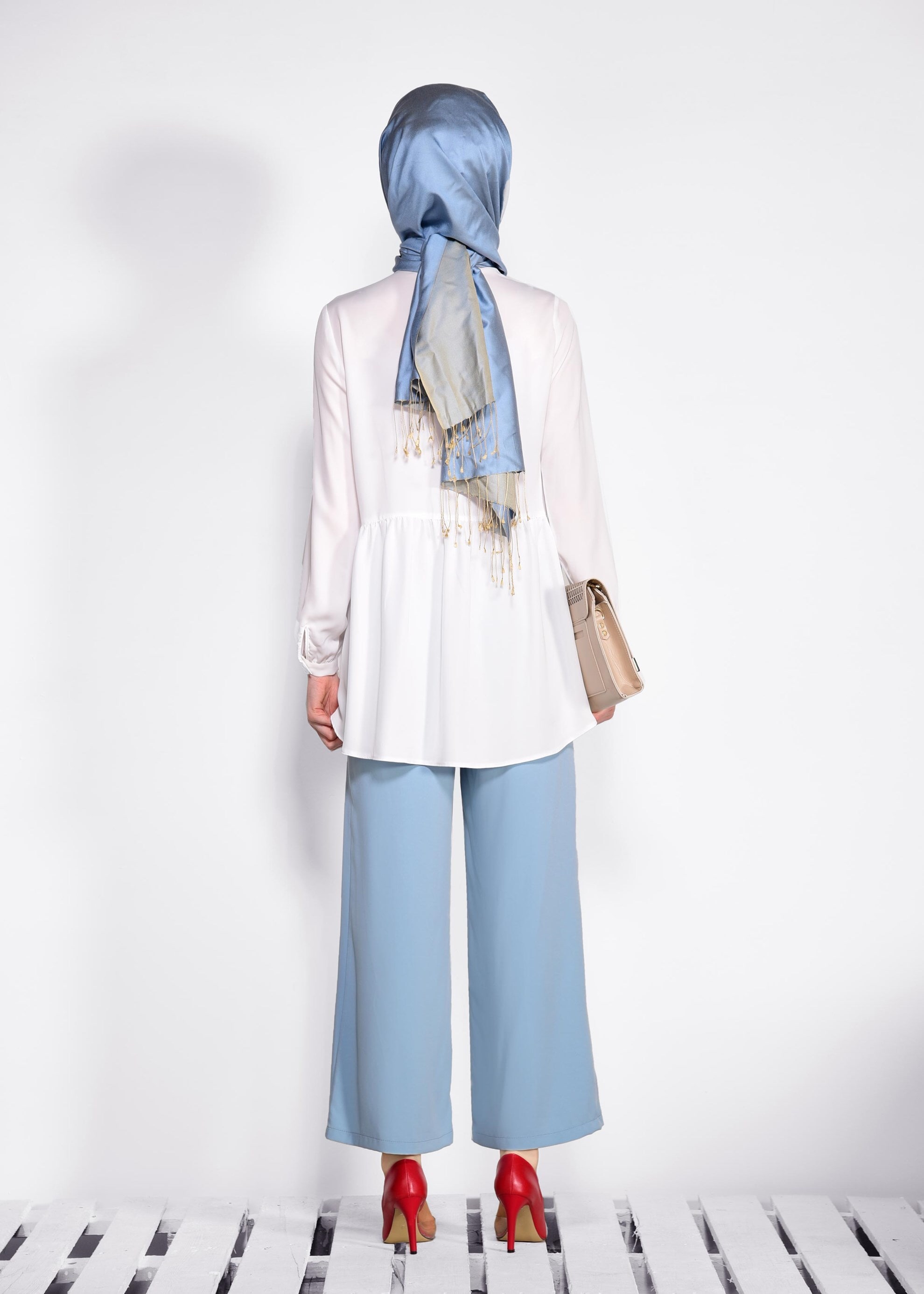 Tesettür giyim MAVİ BOL PAÇA PANTOLON 7317