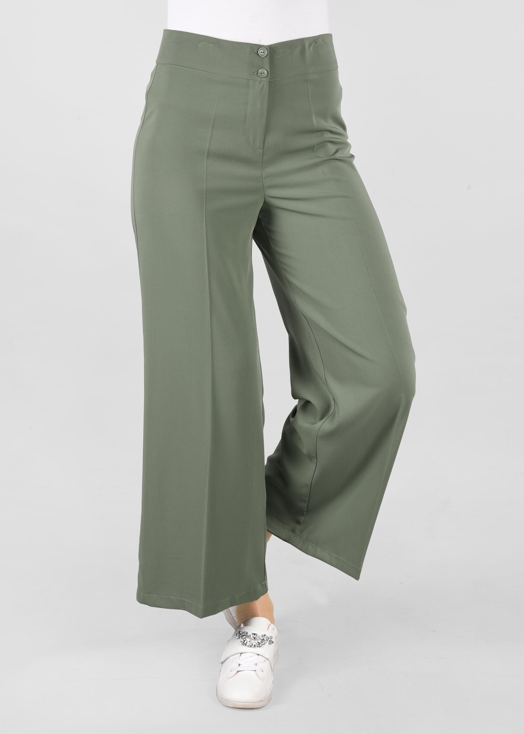 Tesettür giyim HAKİ BOL PAÇA PANTOLON 7317