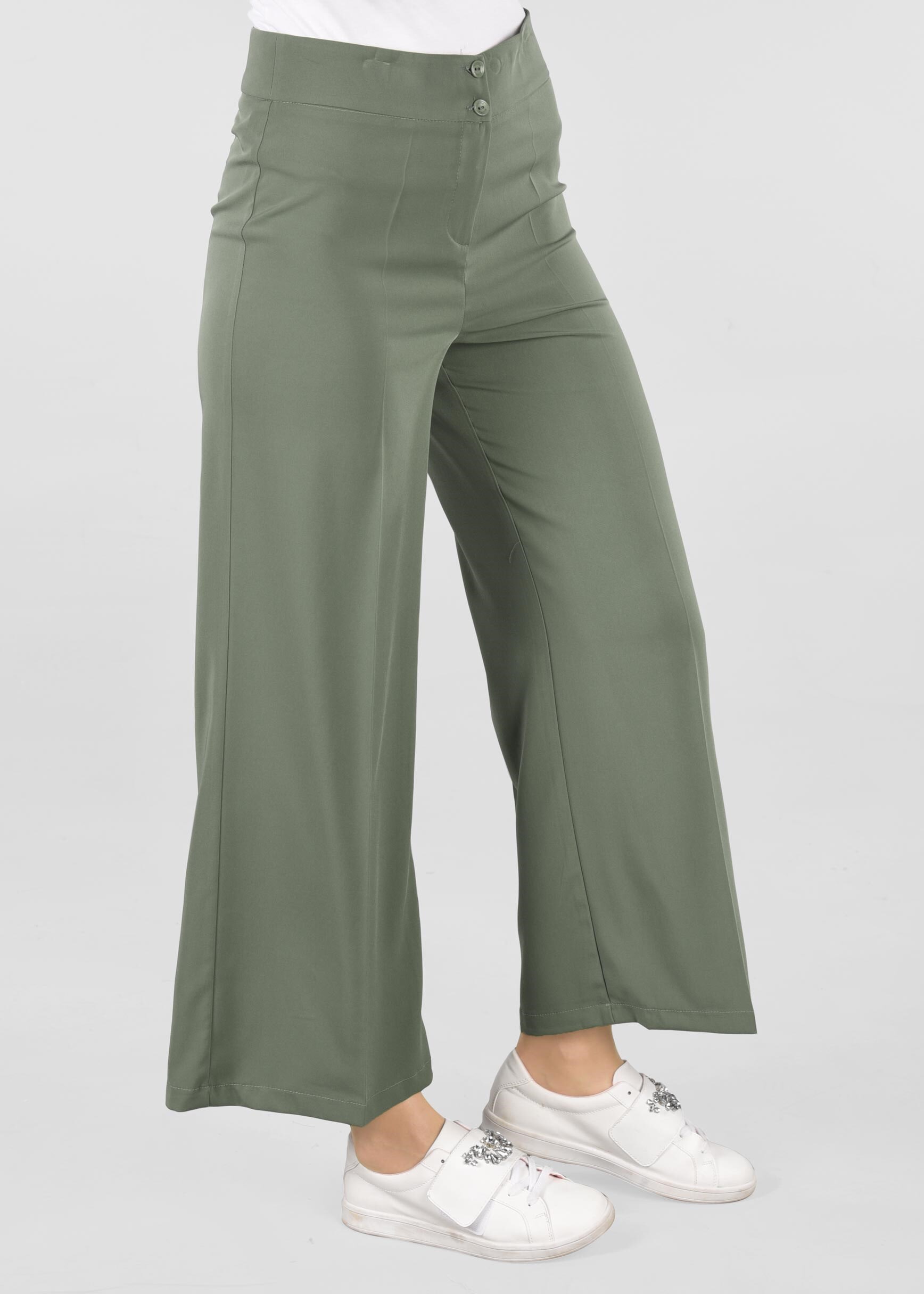 Tesettür giyim HAKİ BOL PAÇA PANTOLON 7317