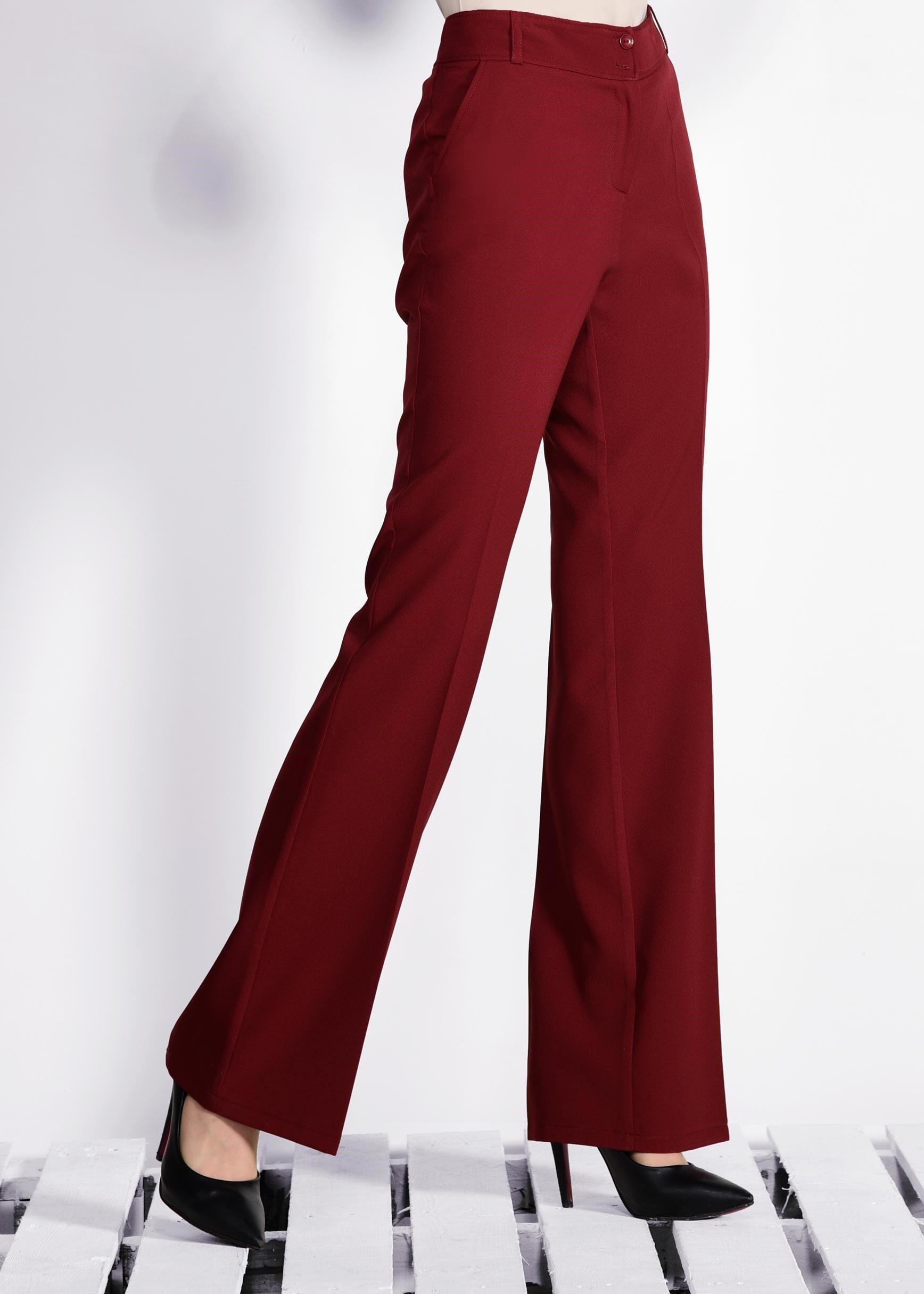 Tesettür giyim BORDO BOL PAÇA KUMAŞ PANTOLON 7319