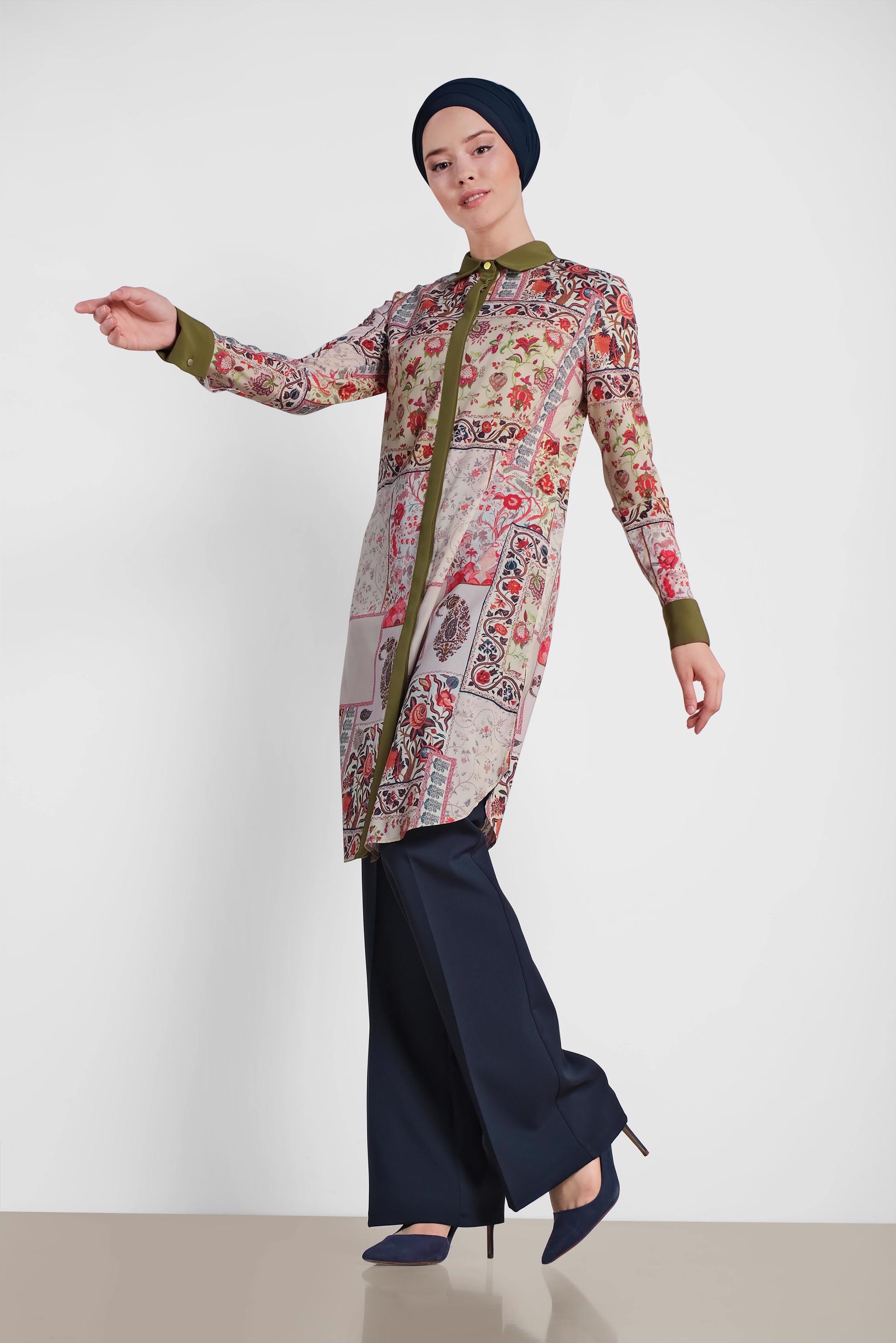 Tesettür giyim LACİVERT BOL PAÇA KUMAŞ PANTOLON 7319