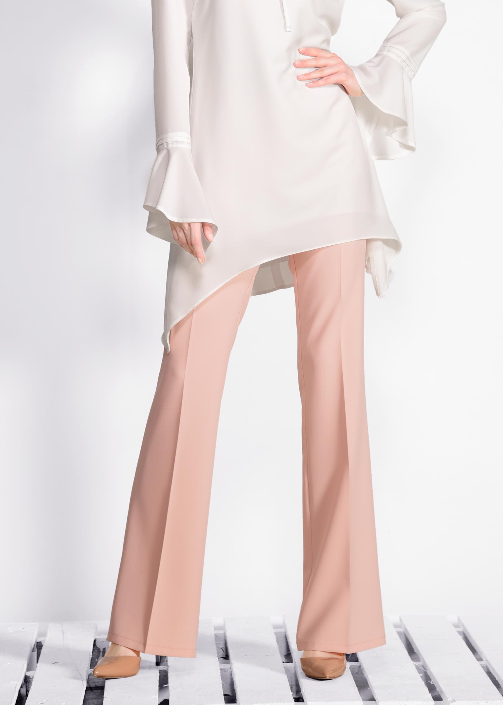 Tesettür giyim PUDRA BOL PAÇA KUMAŞ PANTOLON 7319