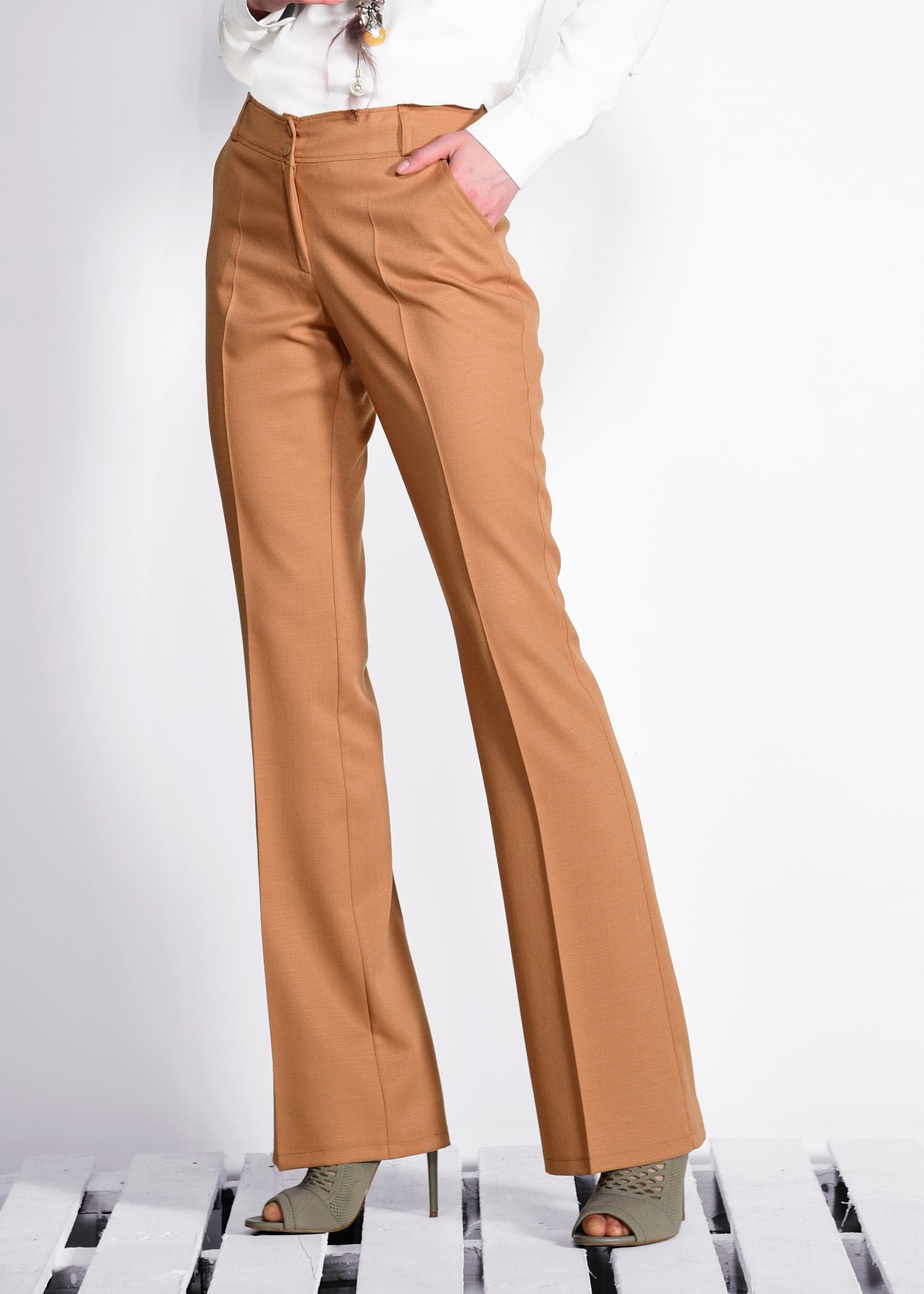 Tesettür giyim KAHVE KLASİK KESİM BOL PAÇA PANTOLON 7320