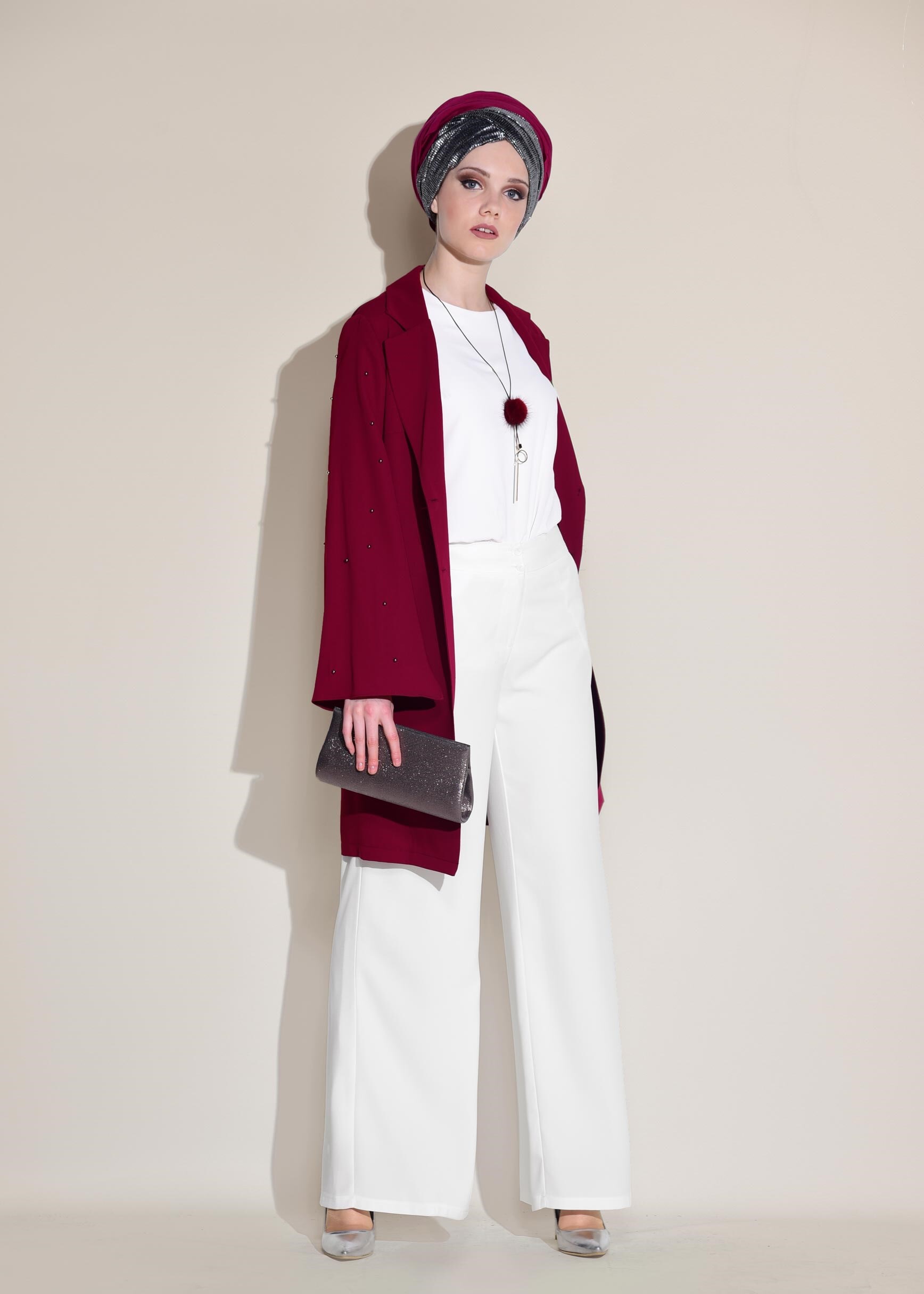 Tesettür giyim BEYAZ BOL PAÇA PANTOLON 7321