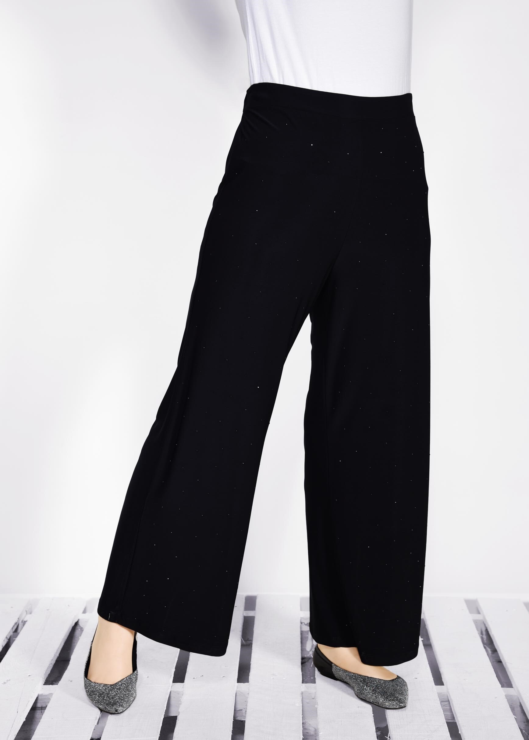 Tesettür giyim SİYAH IŞILTILI BEL KISMI LASTİKLİ PANTOLON 7323