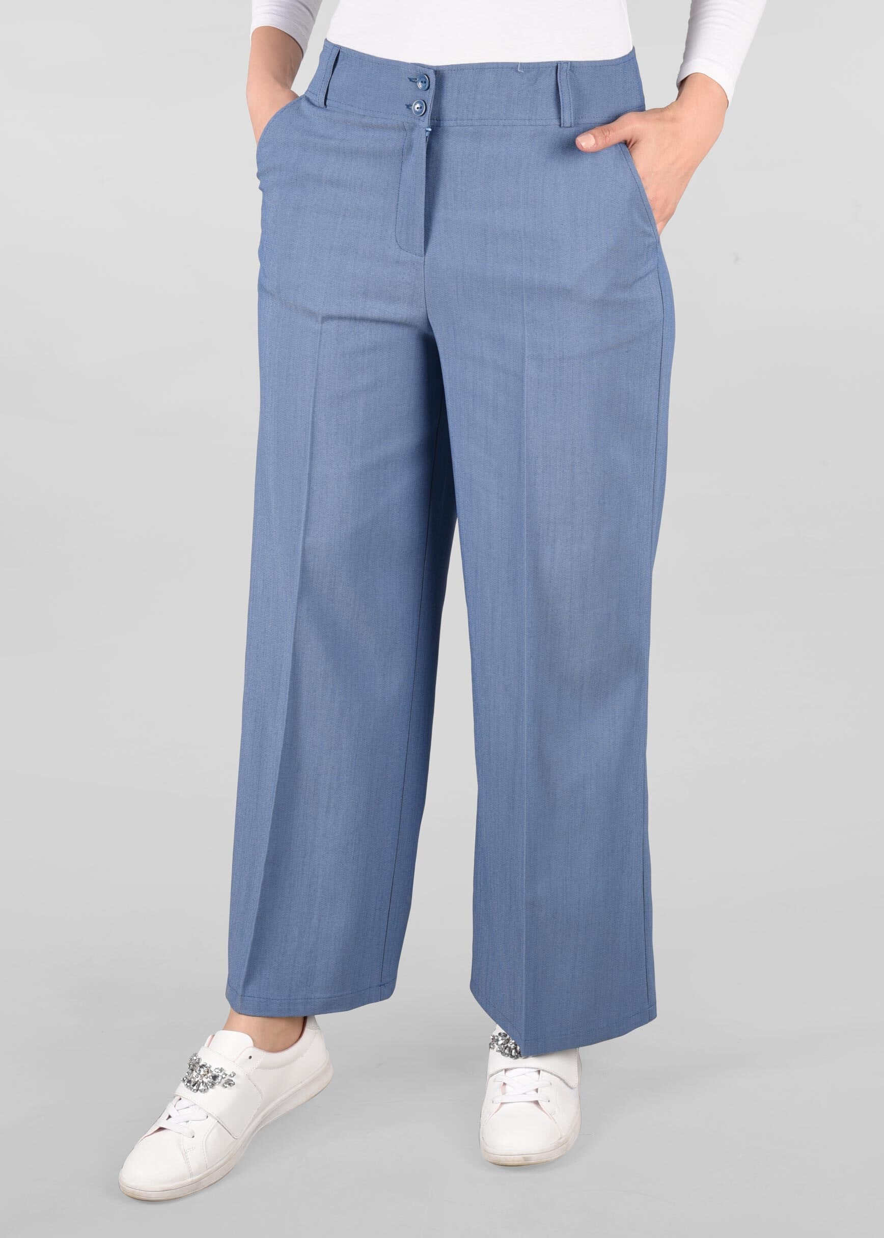 Tesettür giyim MAVİ GENİŞ PAÇA SALAŞ PANTOLON 7324