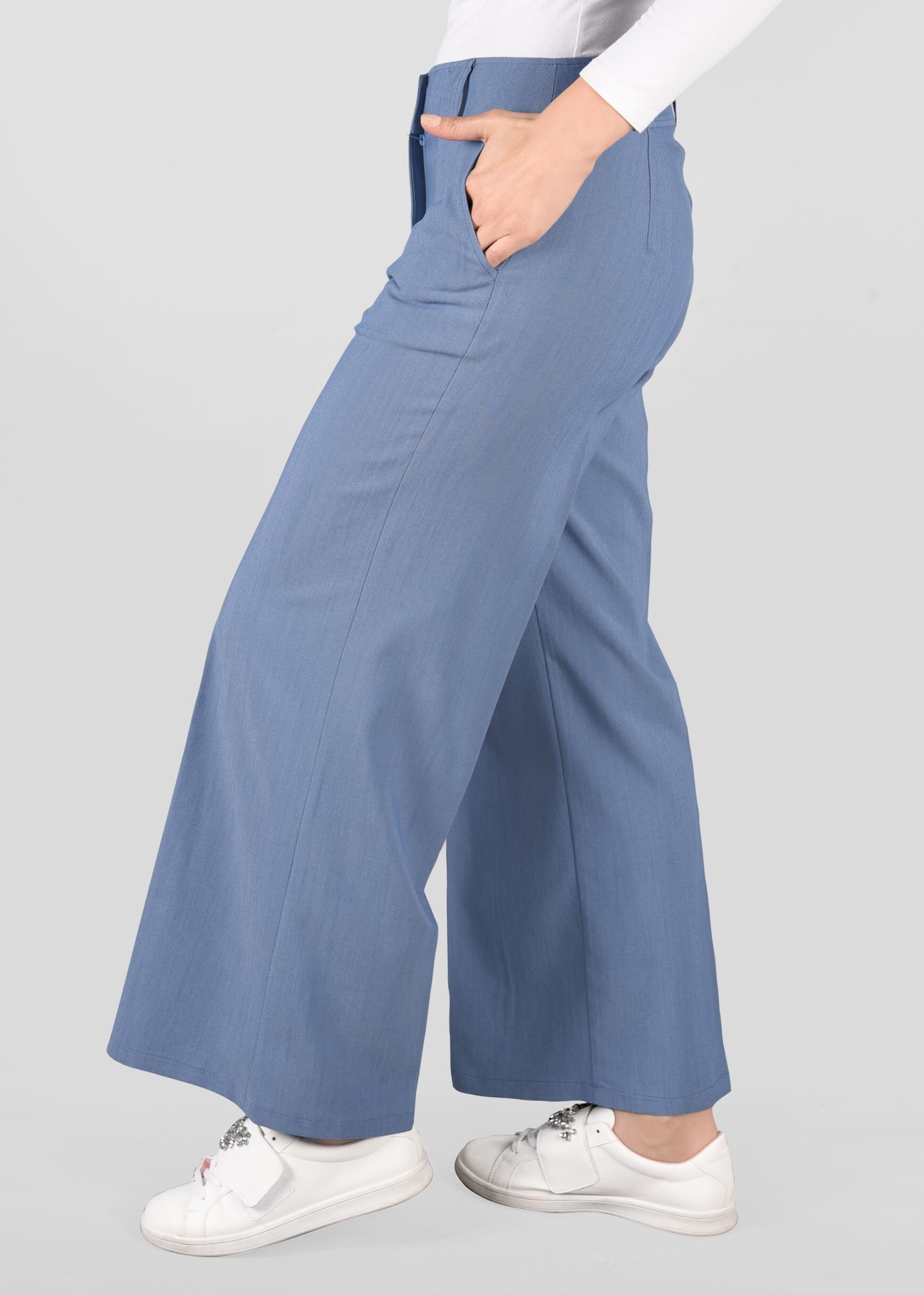 Tesettür giyim MAVİ GENİŞ PAÇA SALAŞ PANTOLON 7324