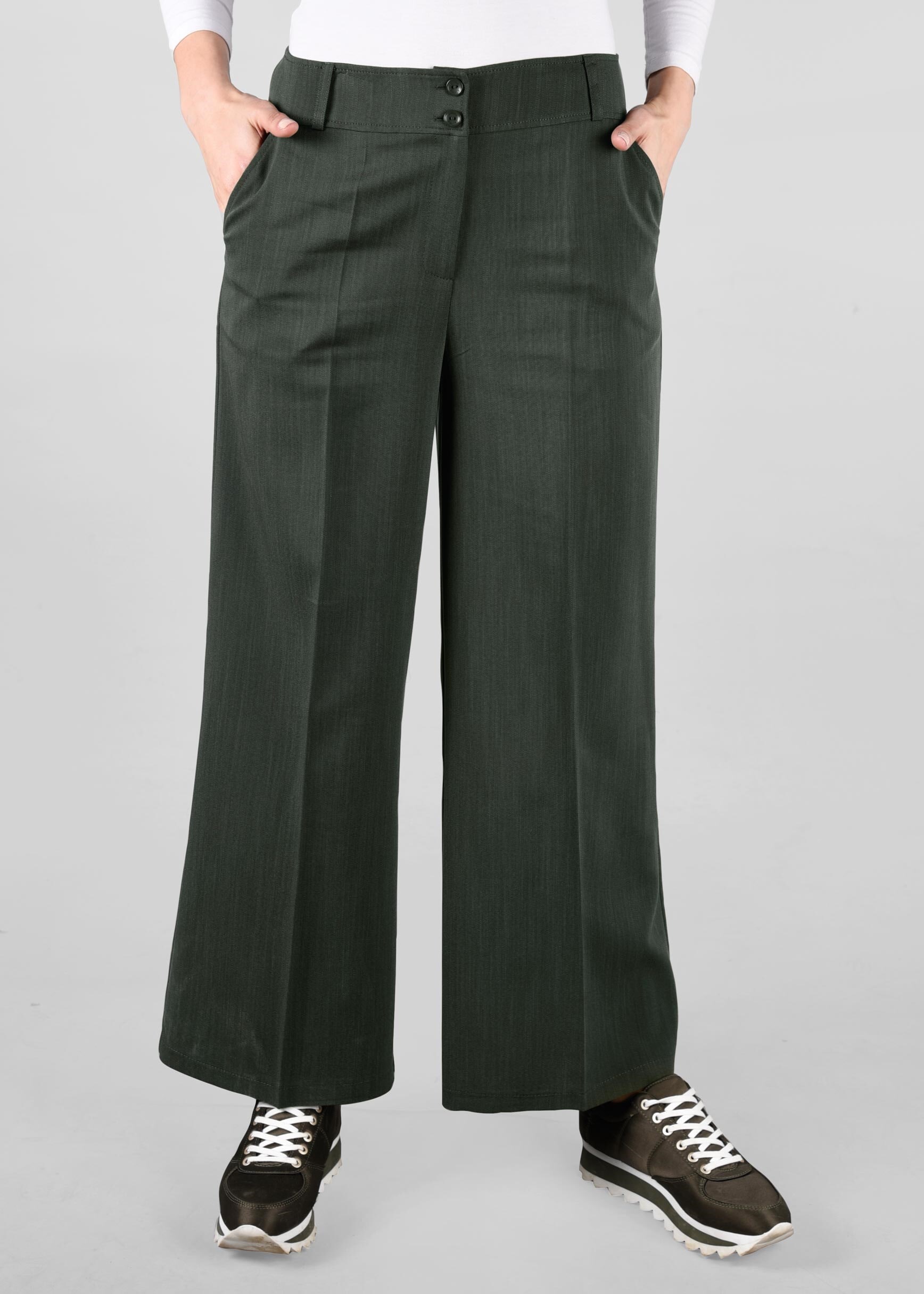 Tesettür giyim HAKİ GENİŞ PAÇA SALAŞ PANTOLON 7324