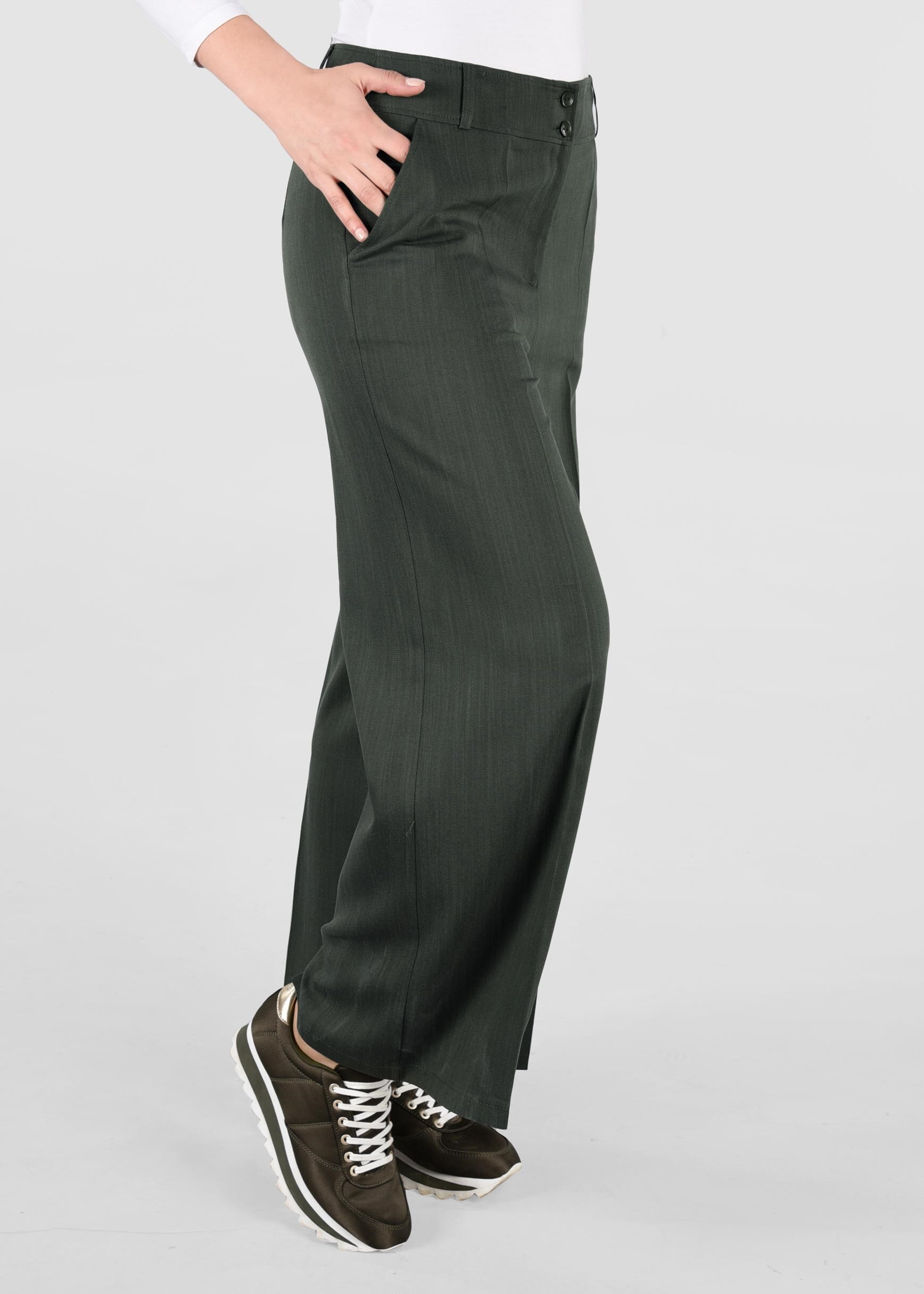 Tesettür giyim HAKİ GENİŞ PAÇA SALAŞ PANTOLON 7324