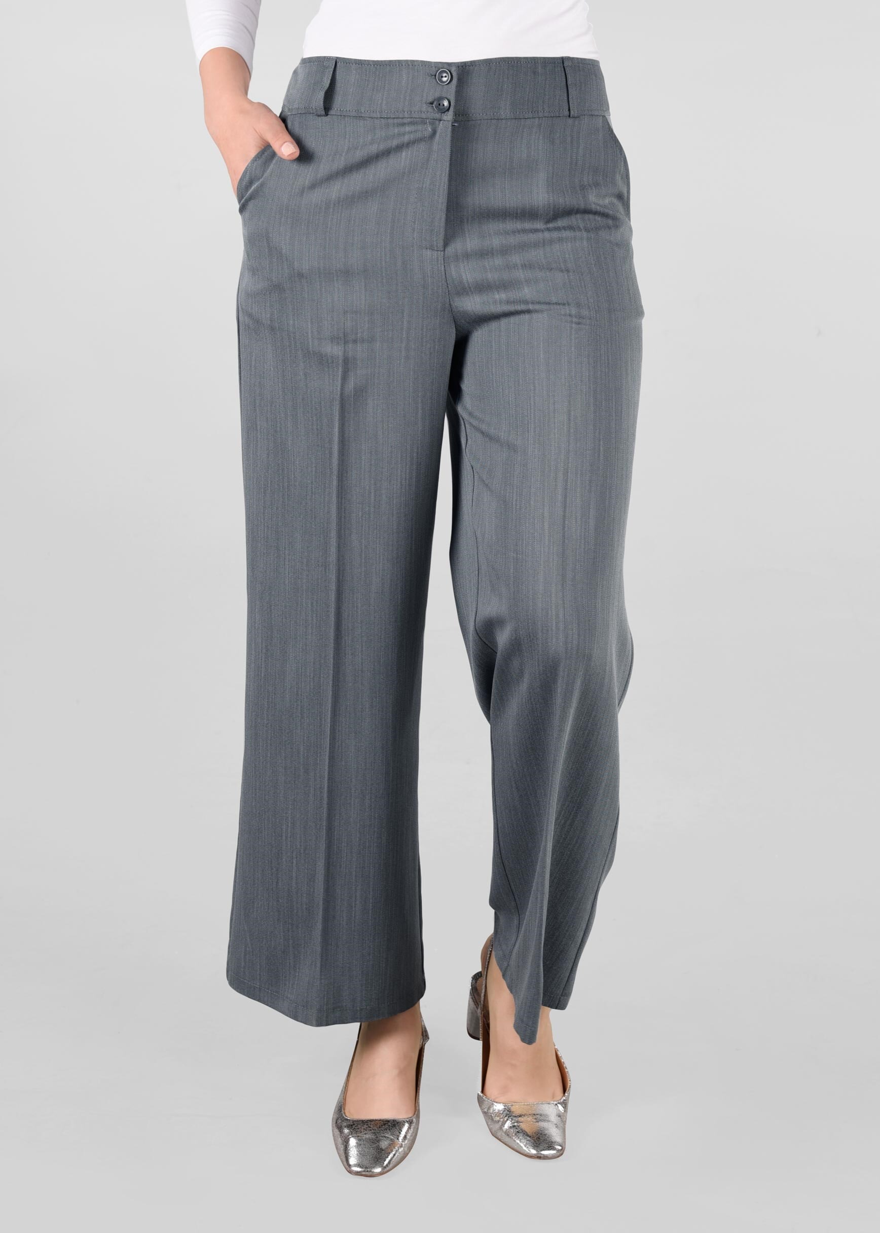 Tesettür giyim GRİ GENİŞ PAÇA SALAŞ PANTOLON 7324