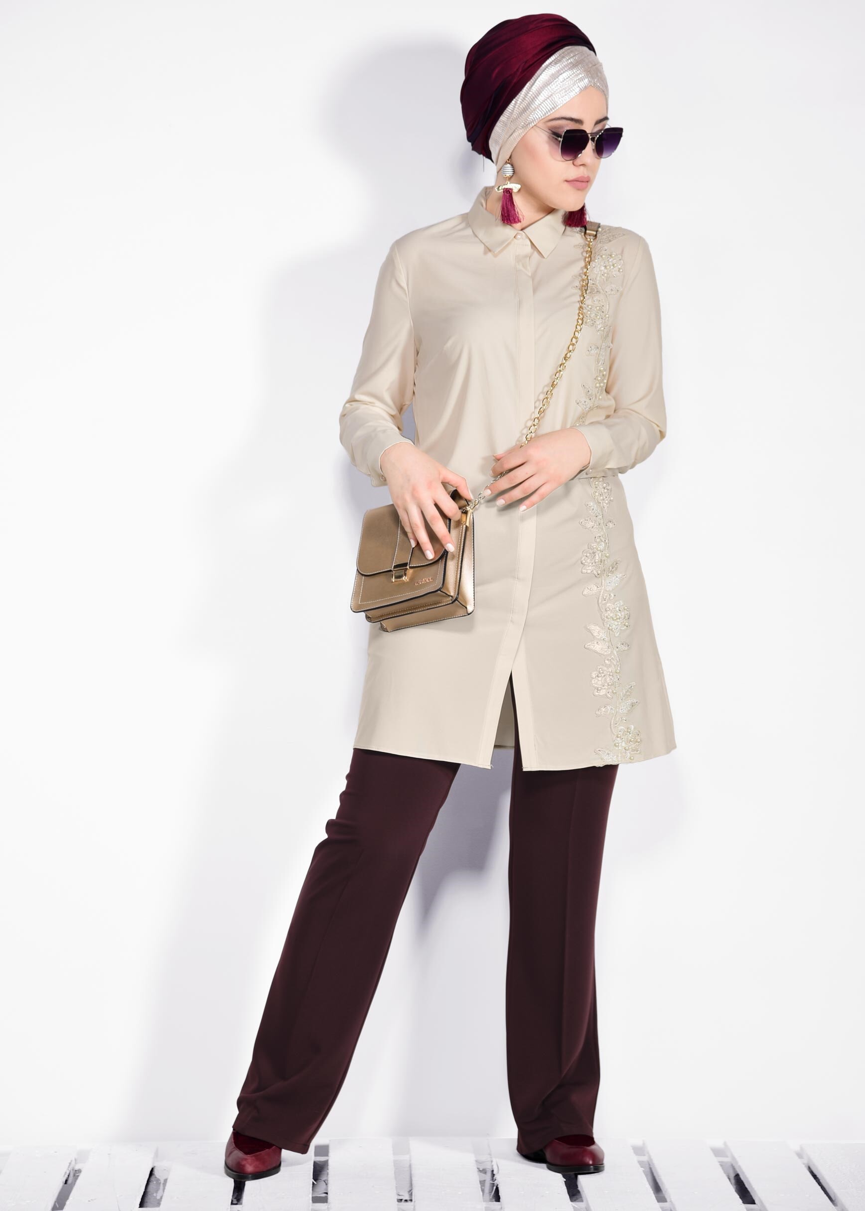 Tesettür giyim MÜRDÜM YÜKSEL BEL PANTOLON 7325