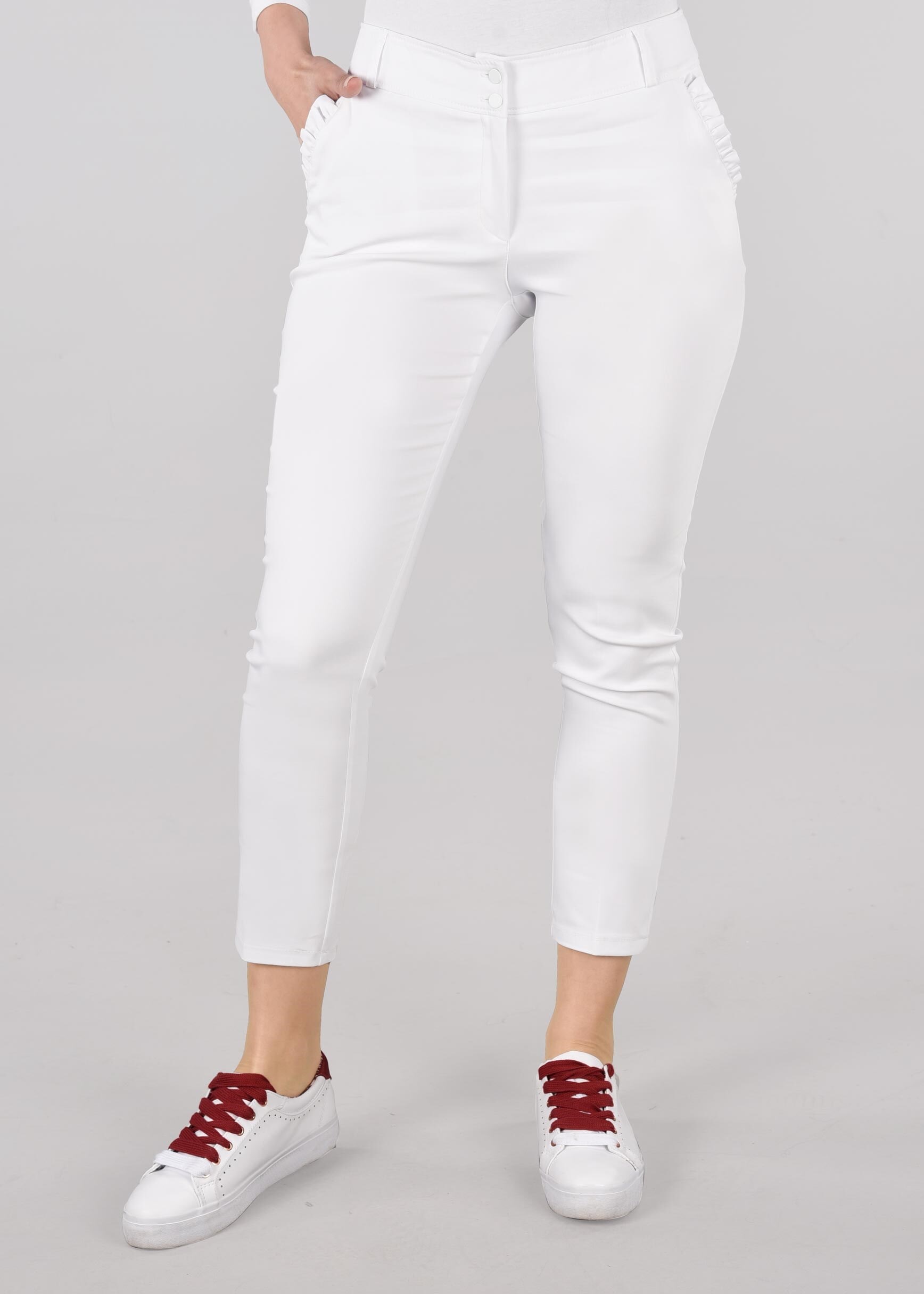 Tesettür giyim BEYAZ ORTA BEL PANTOLON 7326