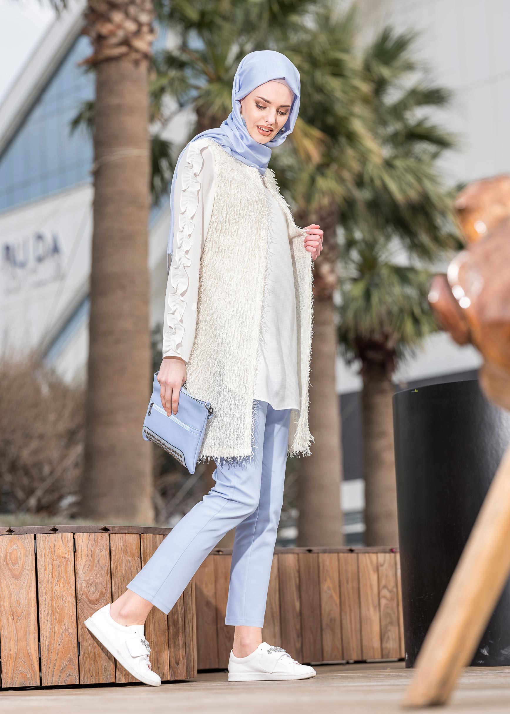 Tesettür giyim MAVİ ORTA BEL PANTOLON 7326