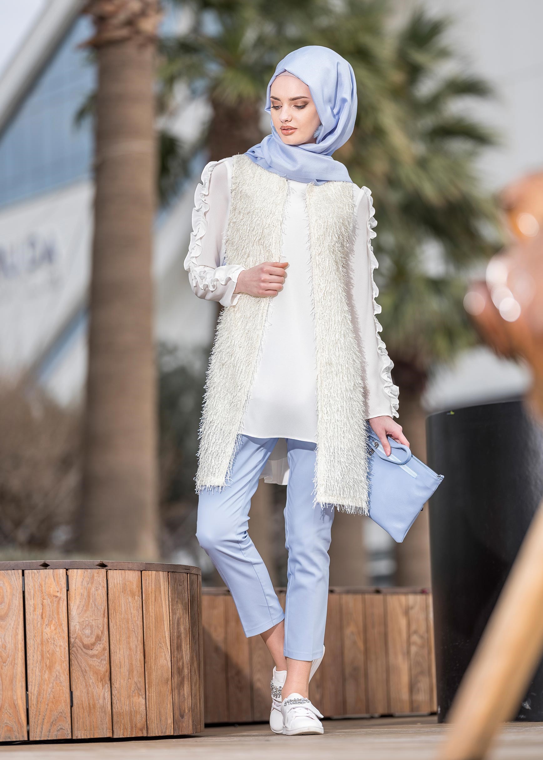 Tesettür giyim MAVİ ORTA BEL PANTOLON 7326