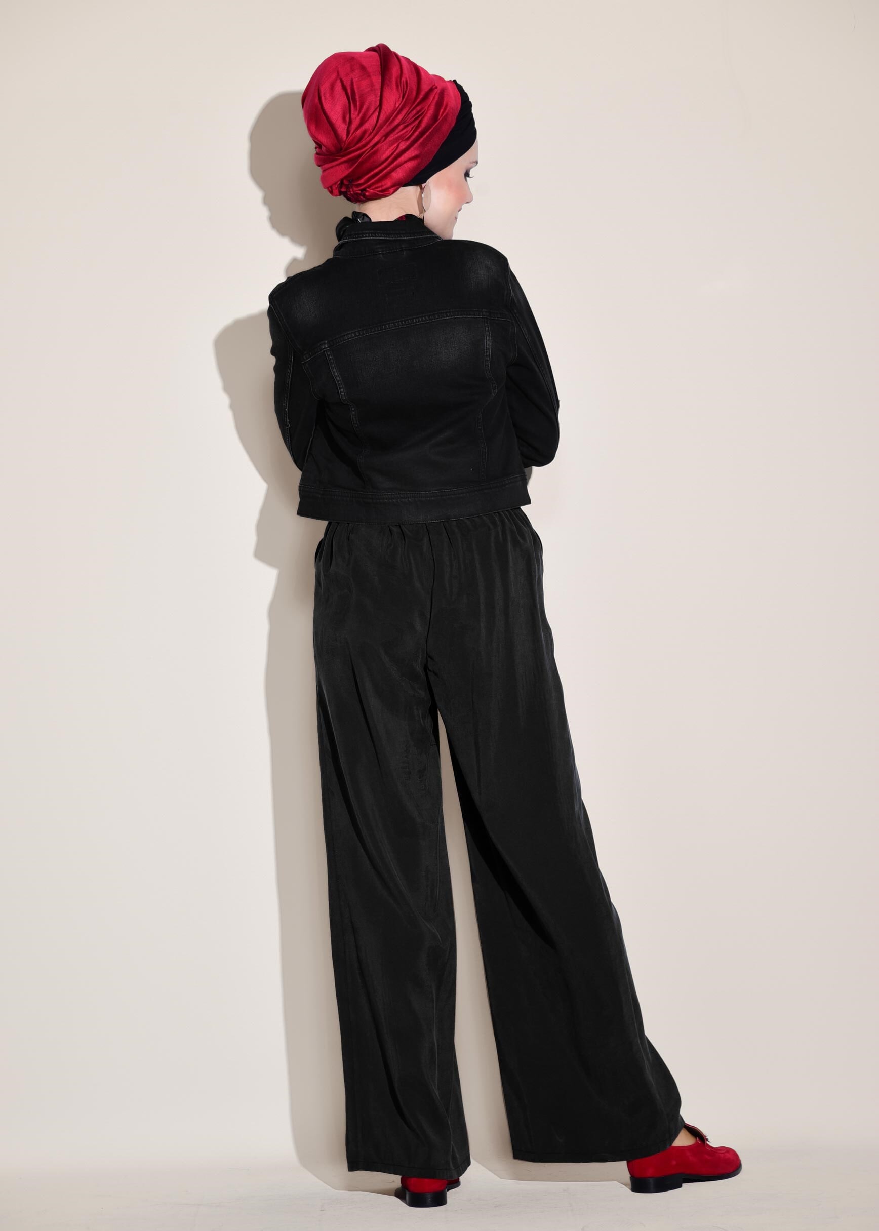 Tesettür giyim SİYAH YÜKSEL BEL BAĞCIKLI PANTOLON 7327