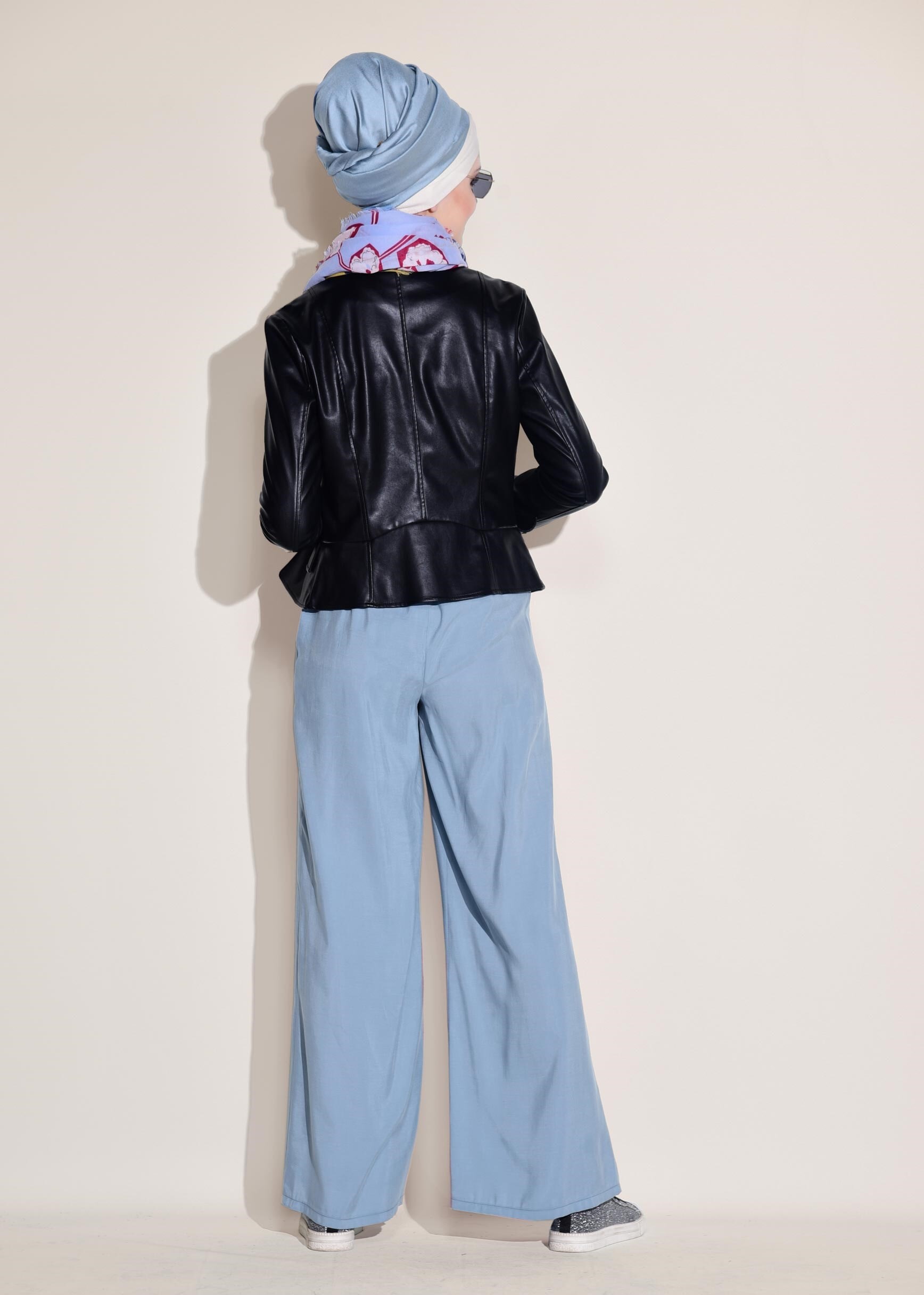 Tesettür giyim MAVİ YÜKSEL BEL BAĞCIKLI PANTOLON 7327