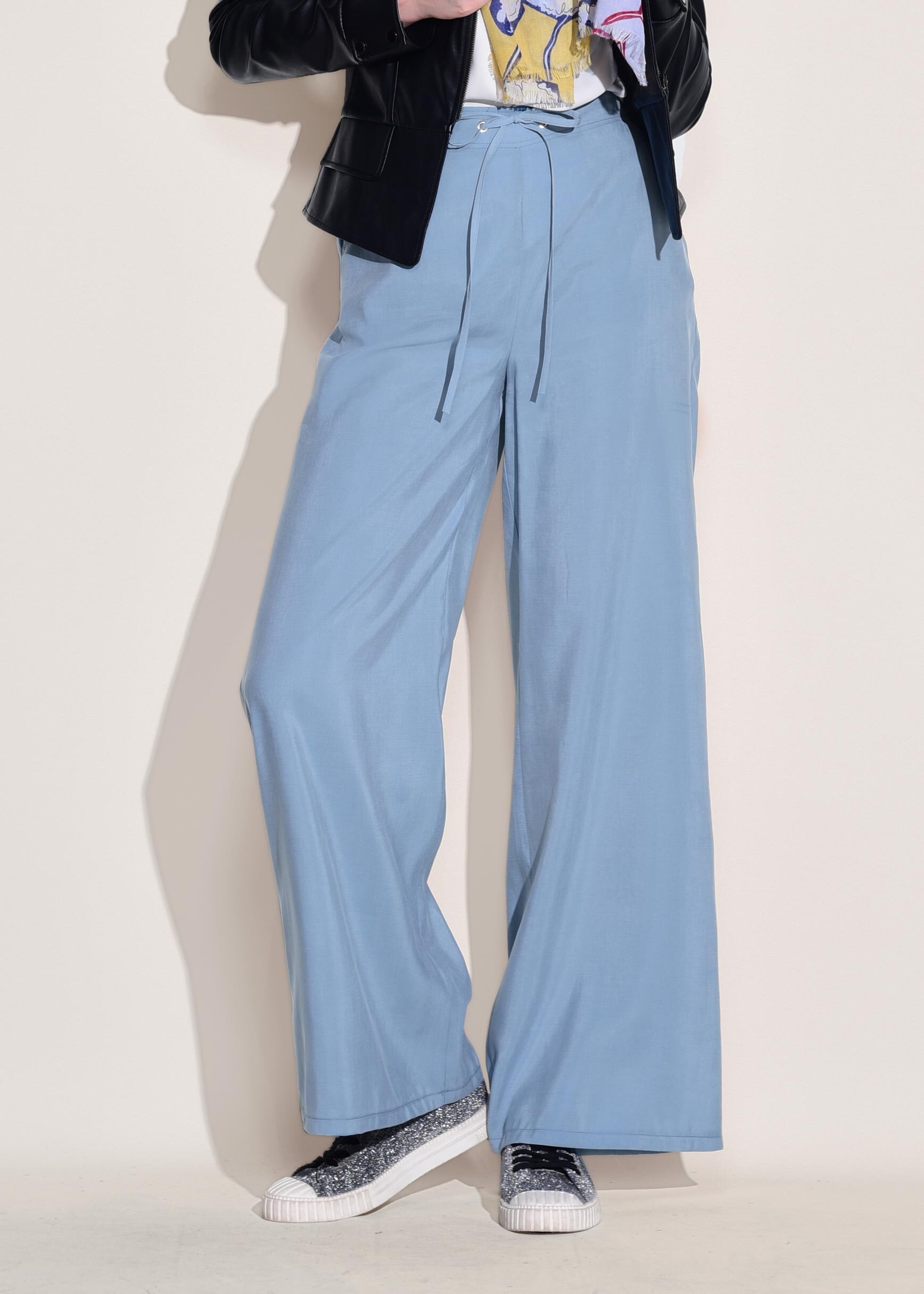 Tesettür giyim MAVİ YÜKSEL BEL BAĞCIKLI PANTOLON 7327