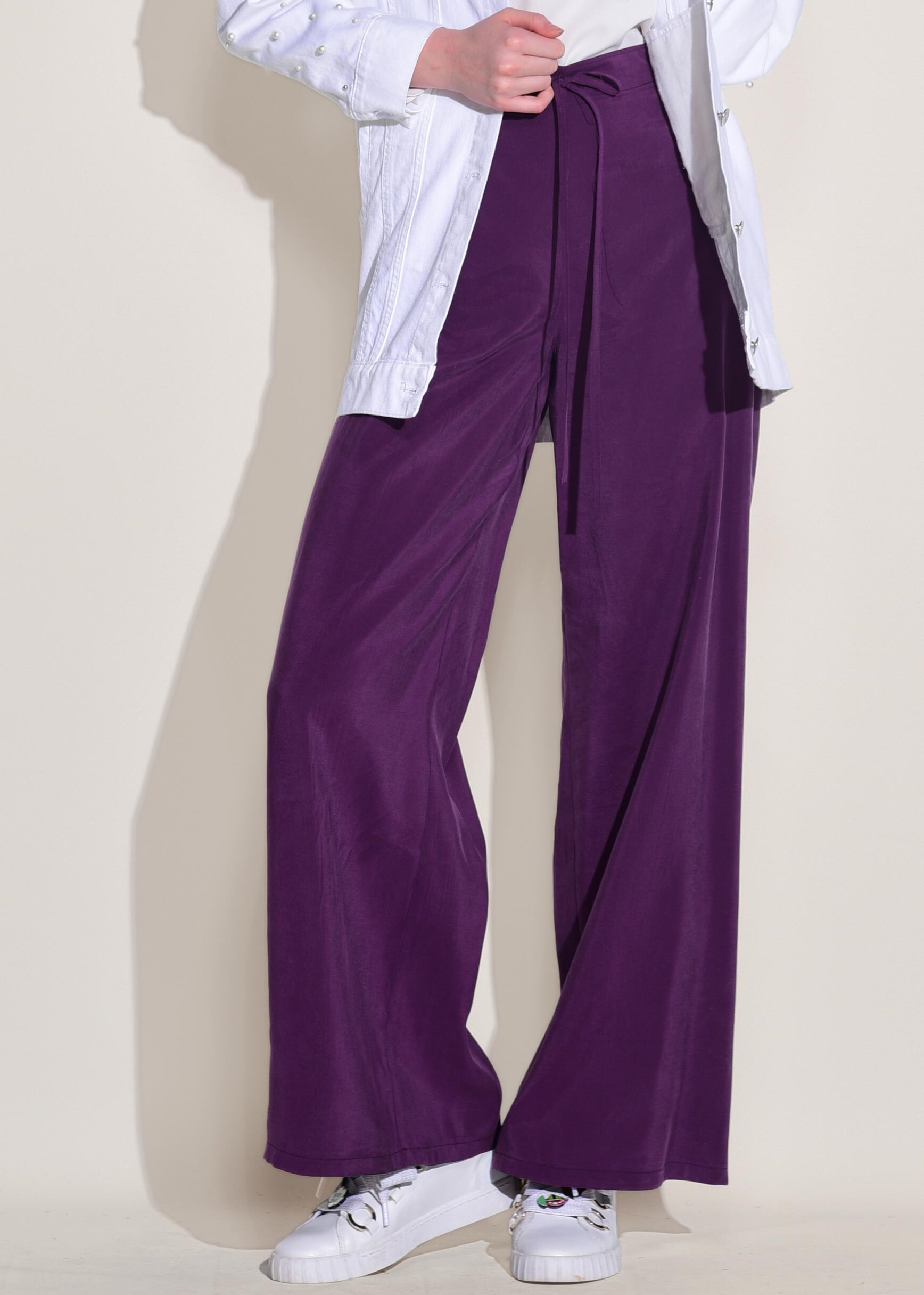 Tesettür giyim MOR YÜKSEL BEL BAĞCIKLI PANTOLON 7327