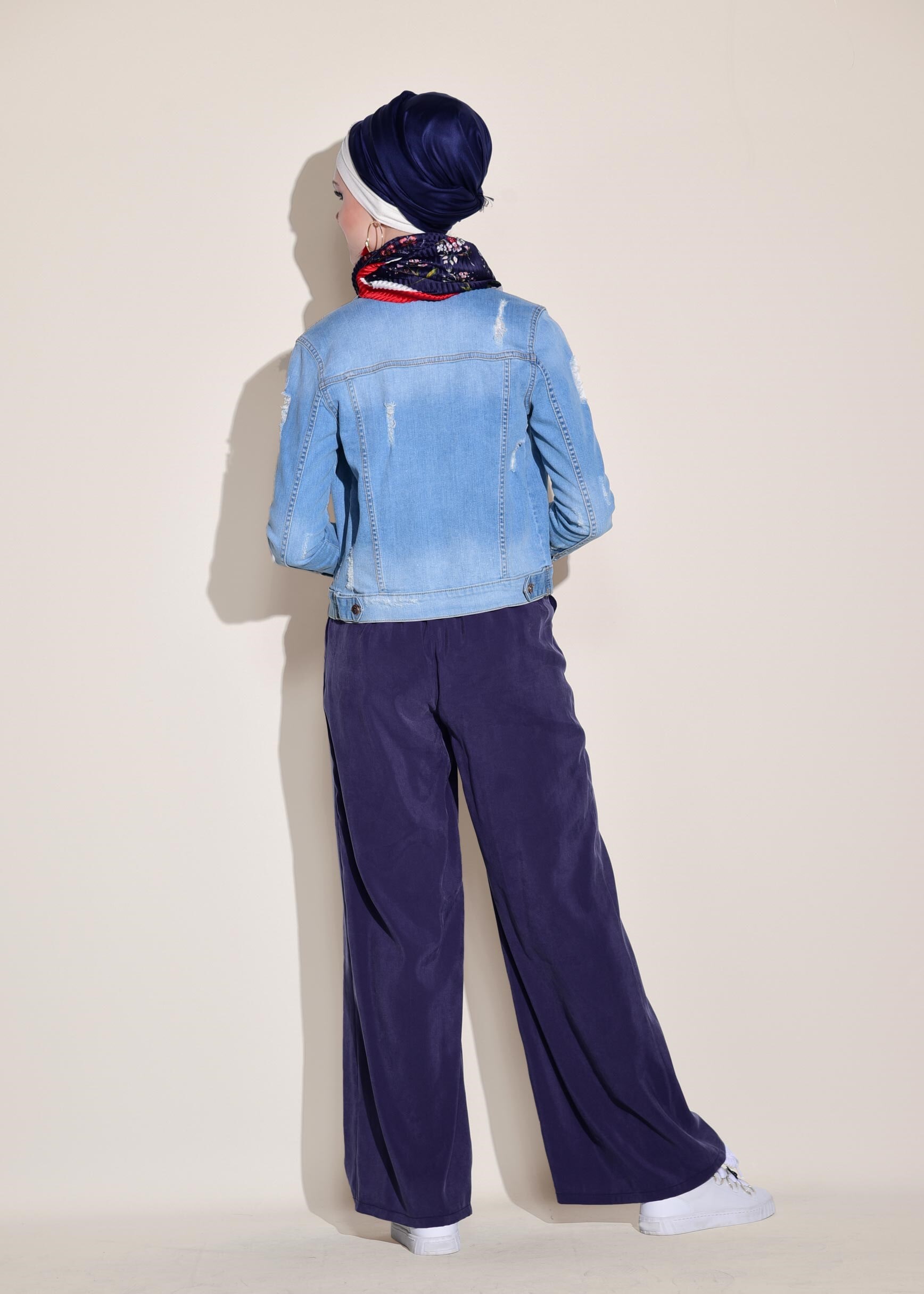 Tesettür giyim LACİVERT YÜKSEL BEL BAĞCIKLI PANTOLON 7327