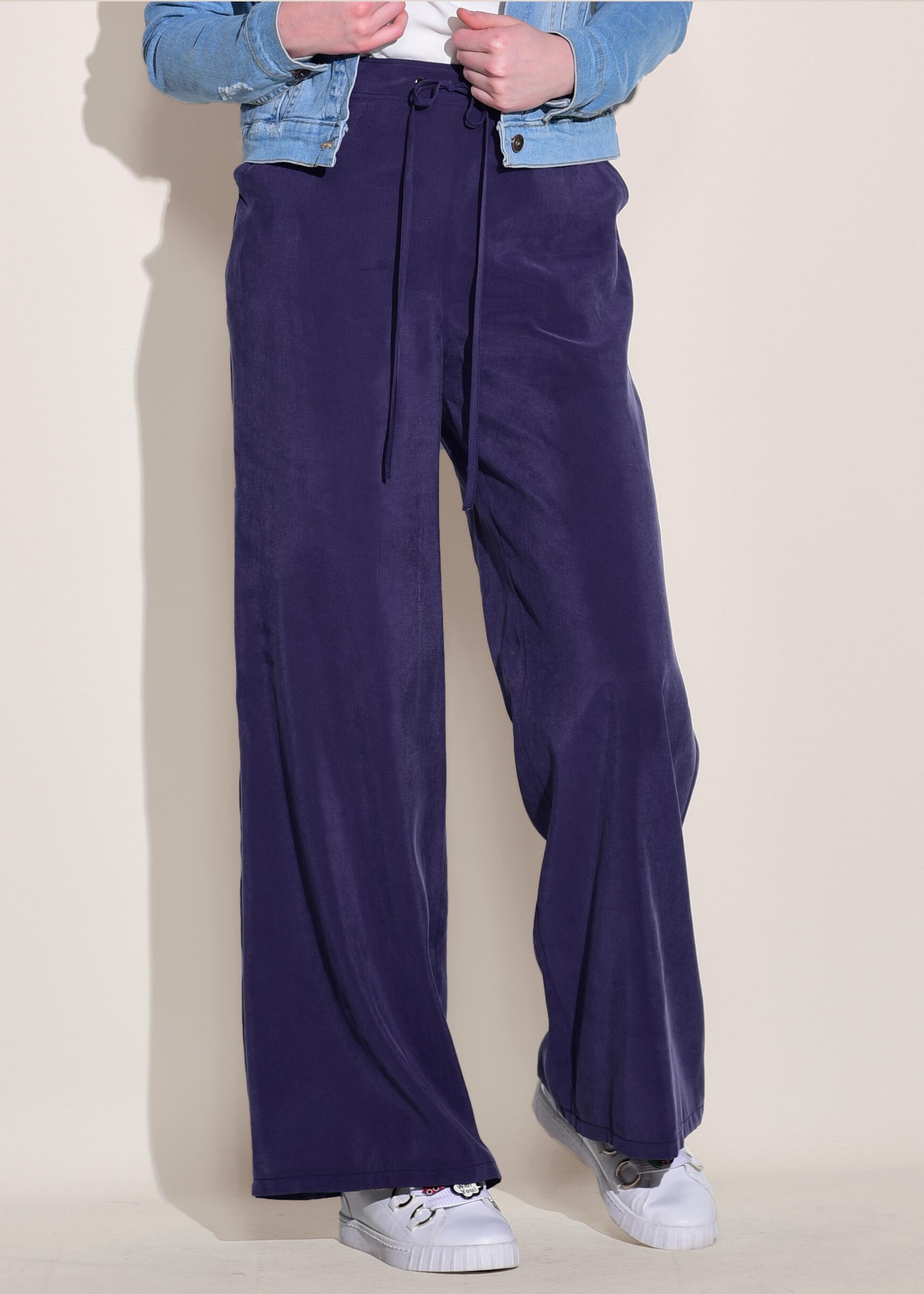 Tesettür giyim LACİVERT YÜKSEL BEL BAĞCIKLI PANTOLON 7327