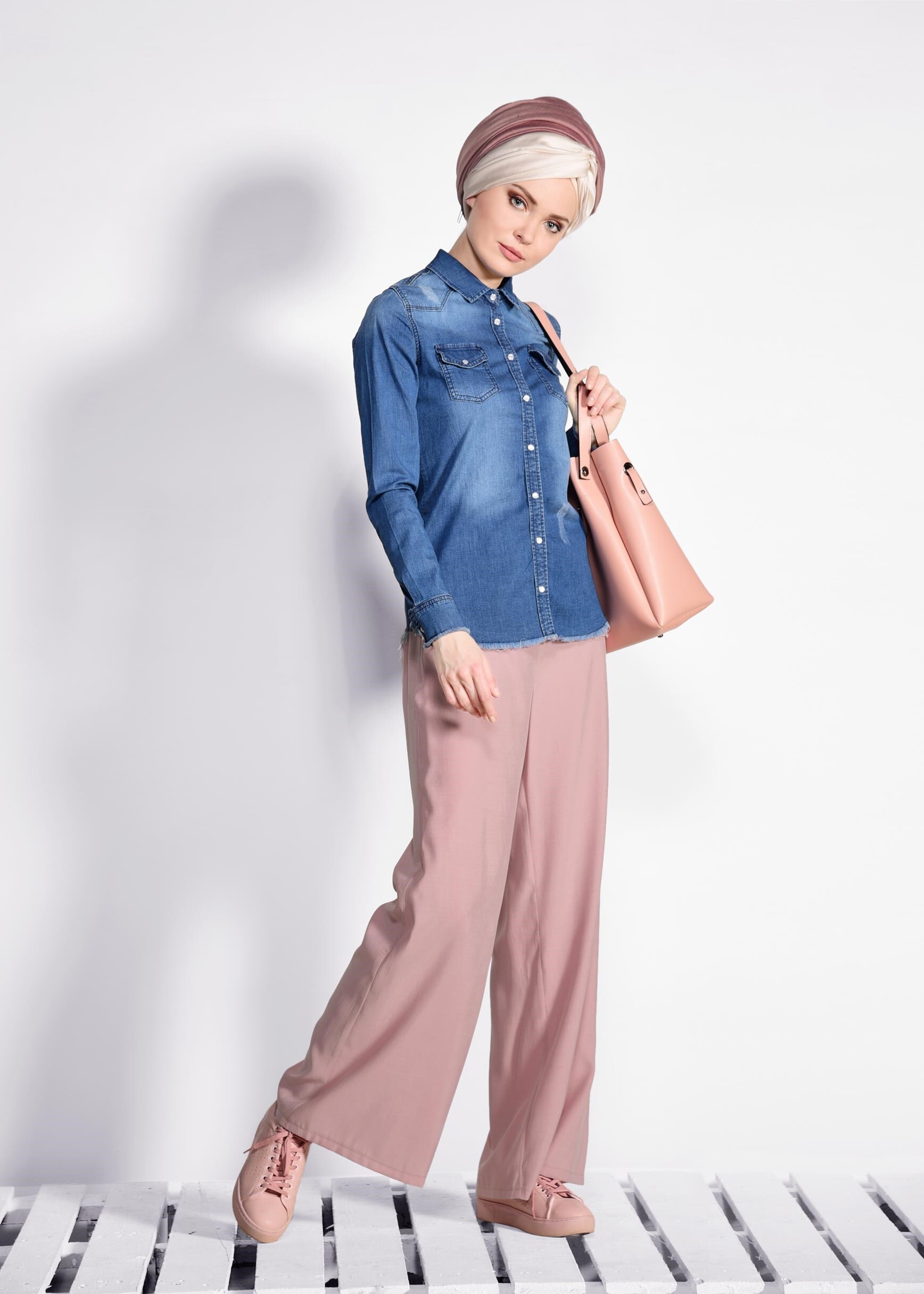 Tesettür giyim PUDRA YÜKSEL BEL BAĞCIKLI PANTOLON 7327