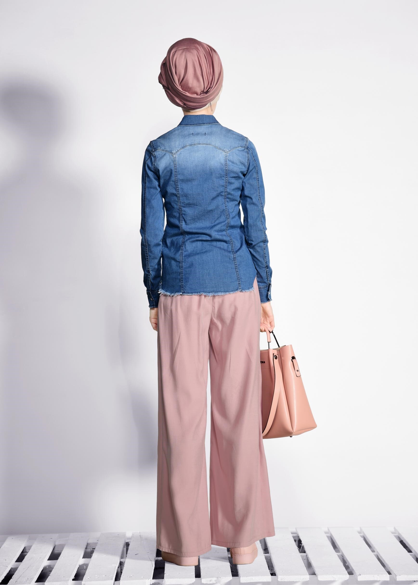 Tesettür giyim PUDRA YÜKSEL BEL BAĞCIKLI PANTOLON 7327