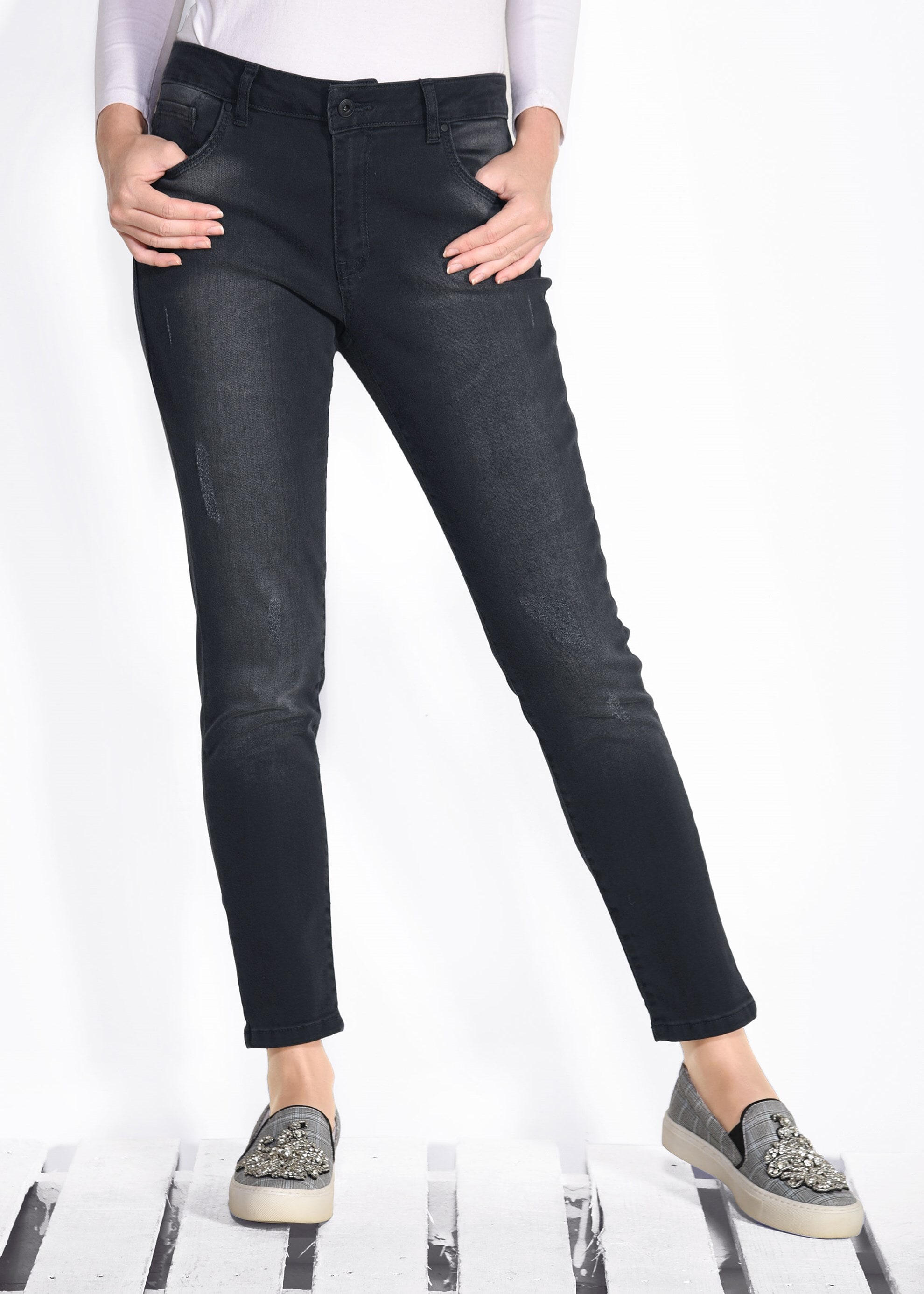 Tesettür giyim SİYAH ARA BEL PAMUKLU DENİM PANTOLON 7328