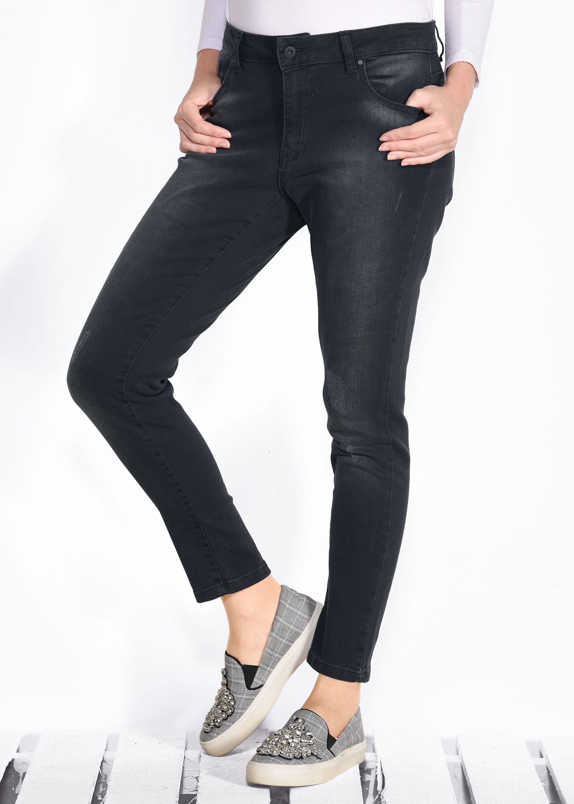 Tesettür giyim SİYAH ARA BEL PAMUKLU DENİM PANTOLON 7328