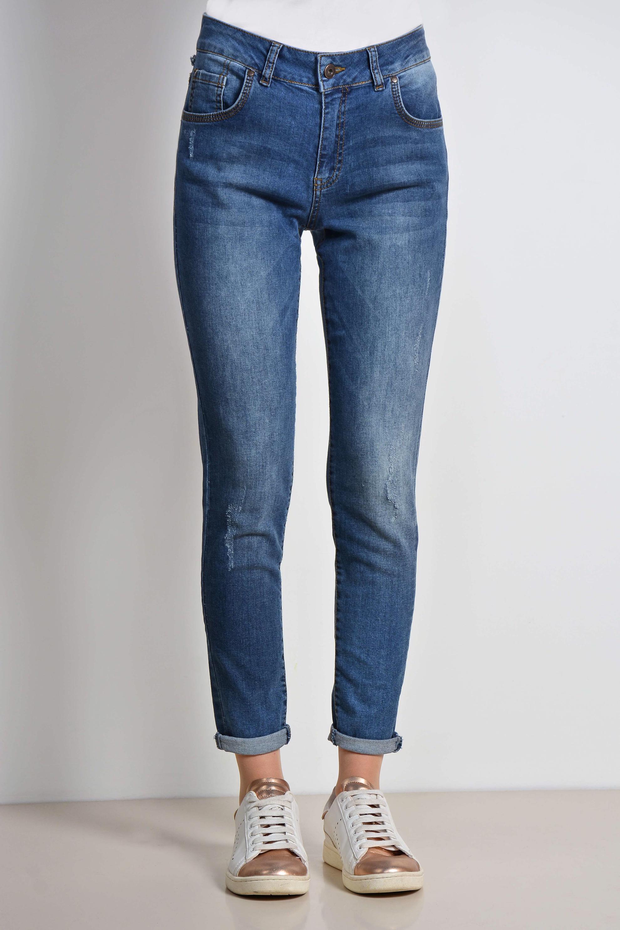 Tesettür giyim MAVİ ARA BEL PAMUKLU DENİM PANTOLON 7328