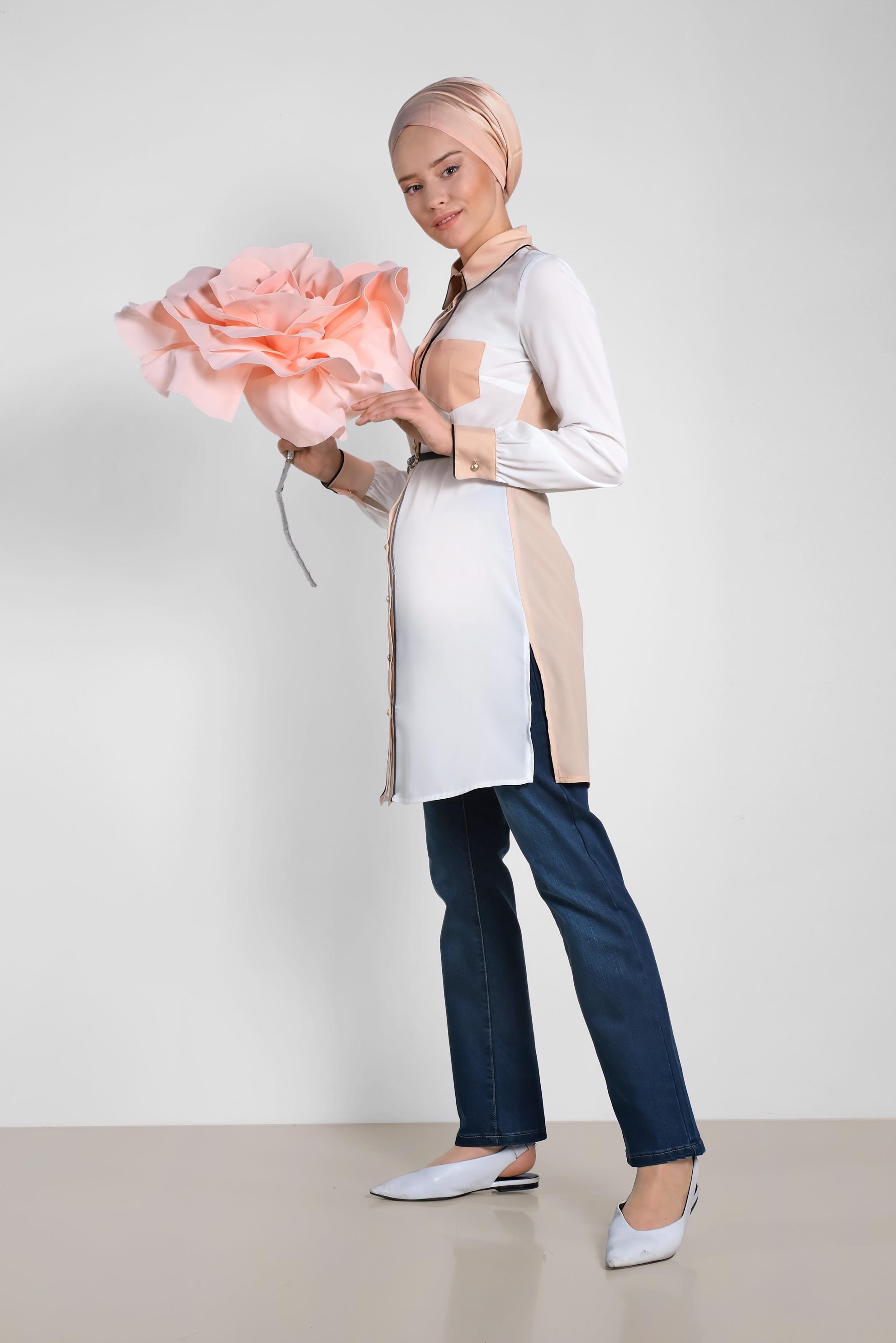 Tesettür giyim MAVİ BORU PAÇA DENİM PANTOLON 7329