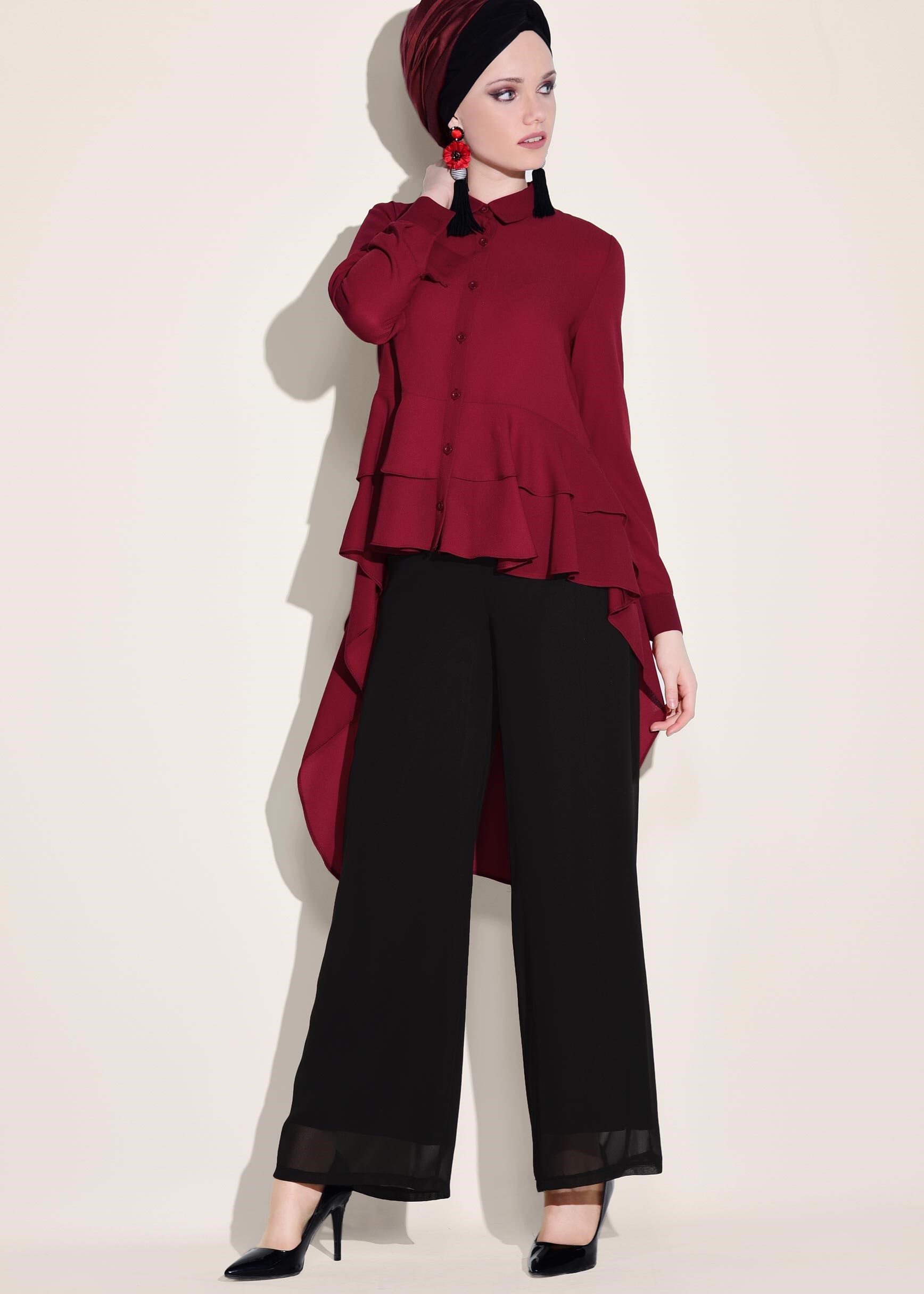 Tesettür giyim SİYAH ŞİFON PANTOLON 7330