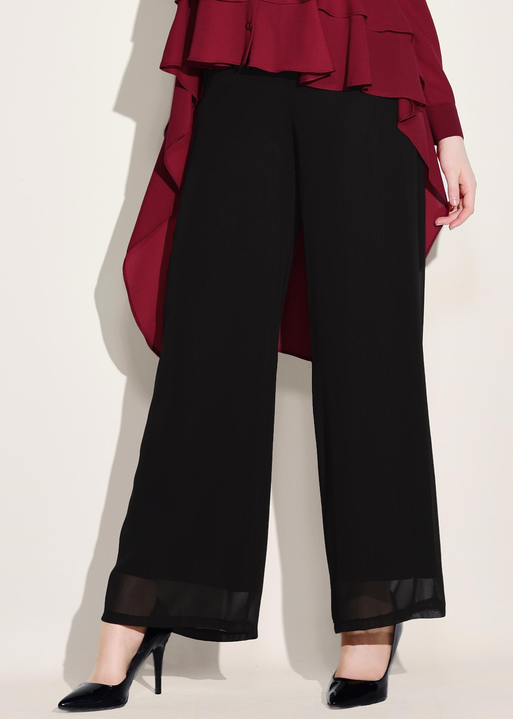 Tesettür giyim SİYAH ŞİFON PANTOLON 7330