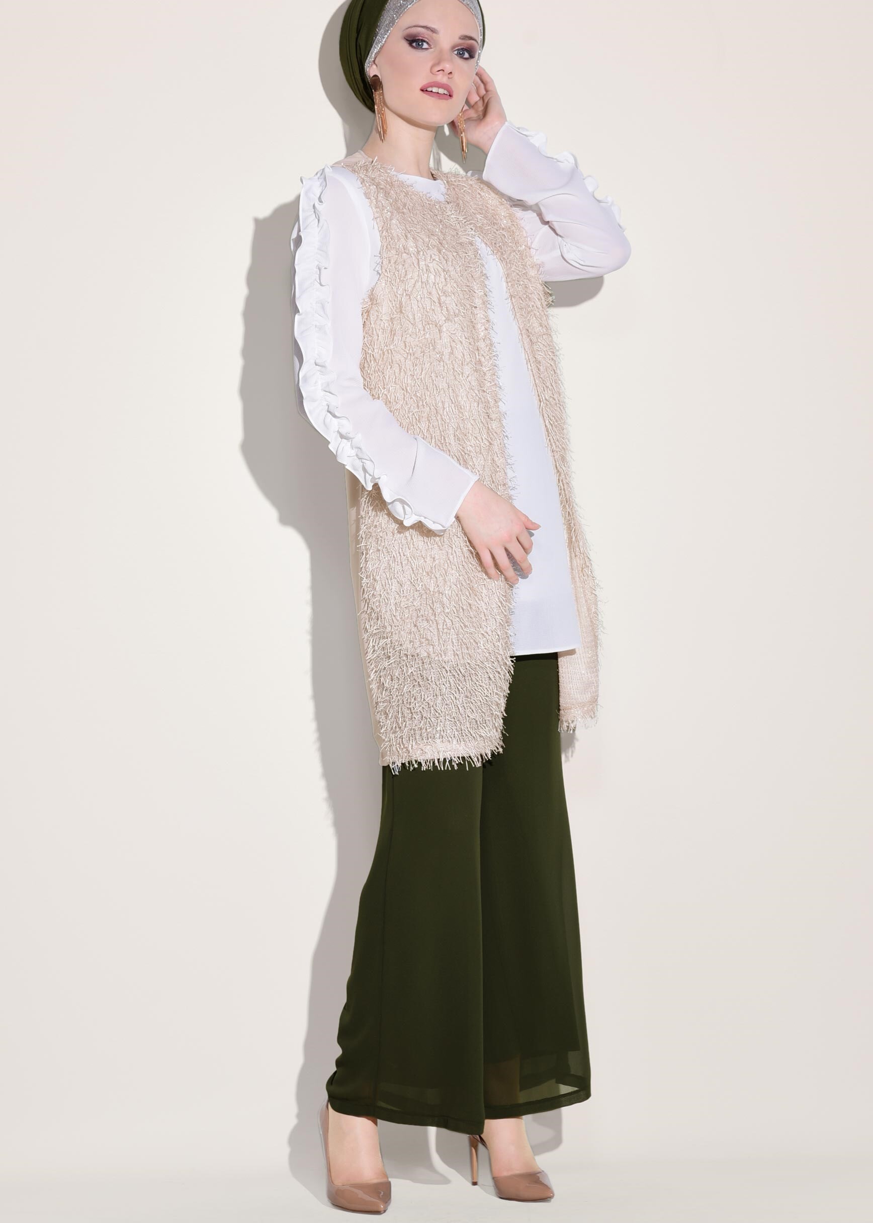 Tesettür giyim HAKİ ŞİFON PANTOLON 7330