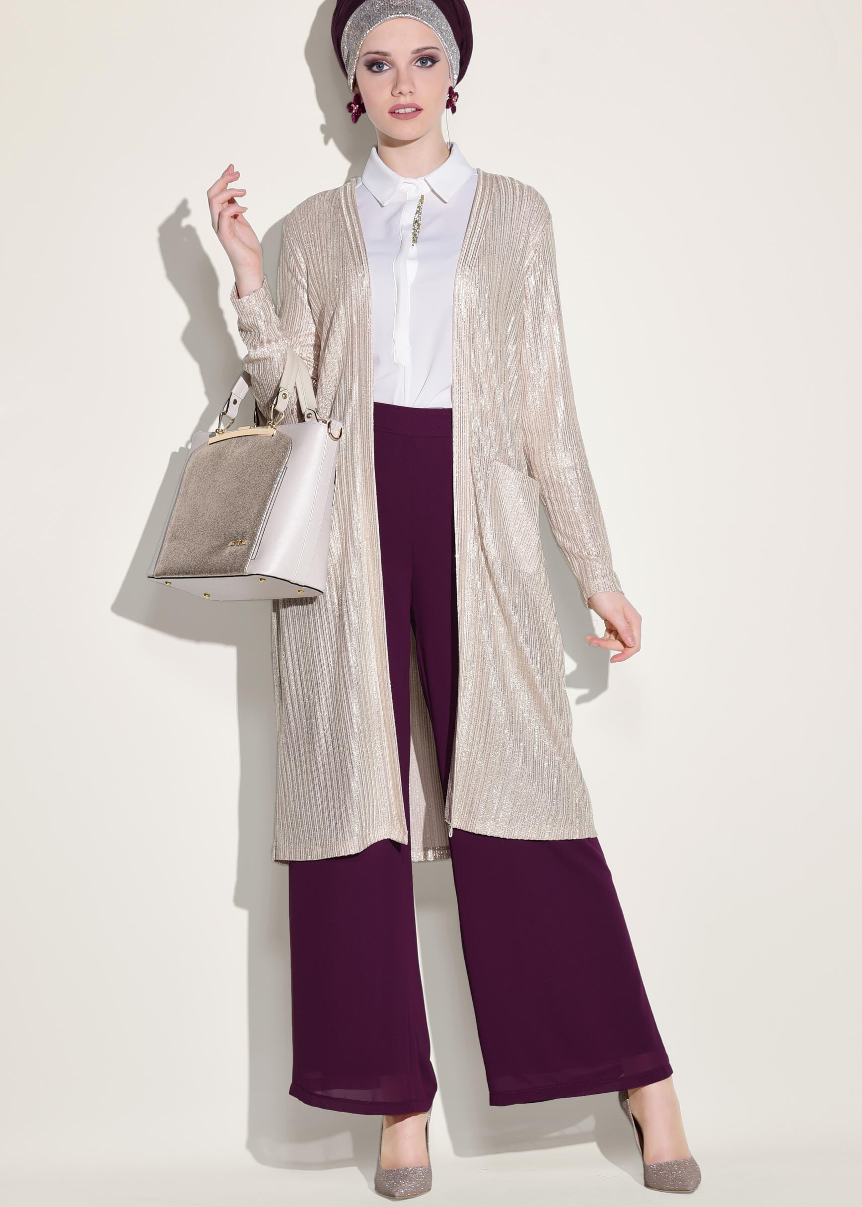 Tesettür giyim MÜRDÜM ŞİFON PANTOLON 7330