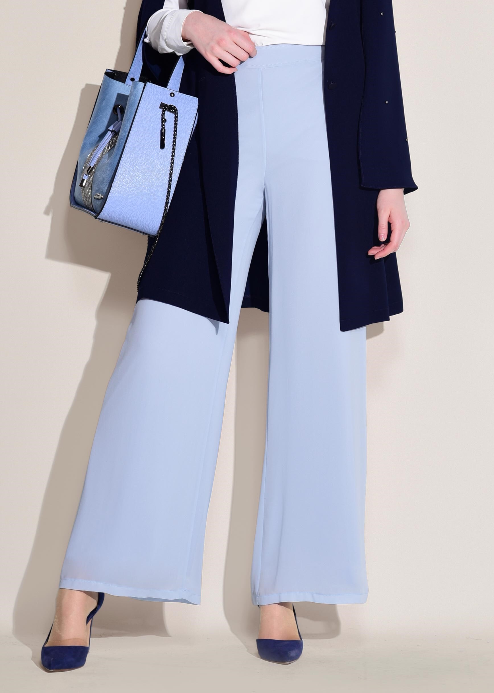 Tesettür giyim MAVİ ŞİFON PANTOLON 7330