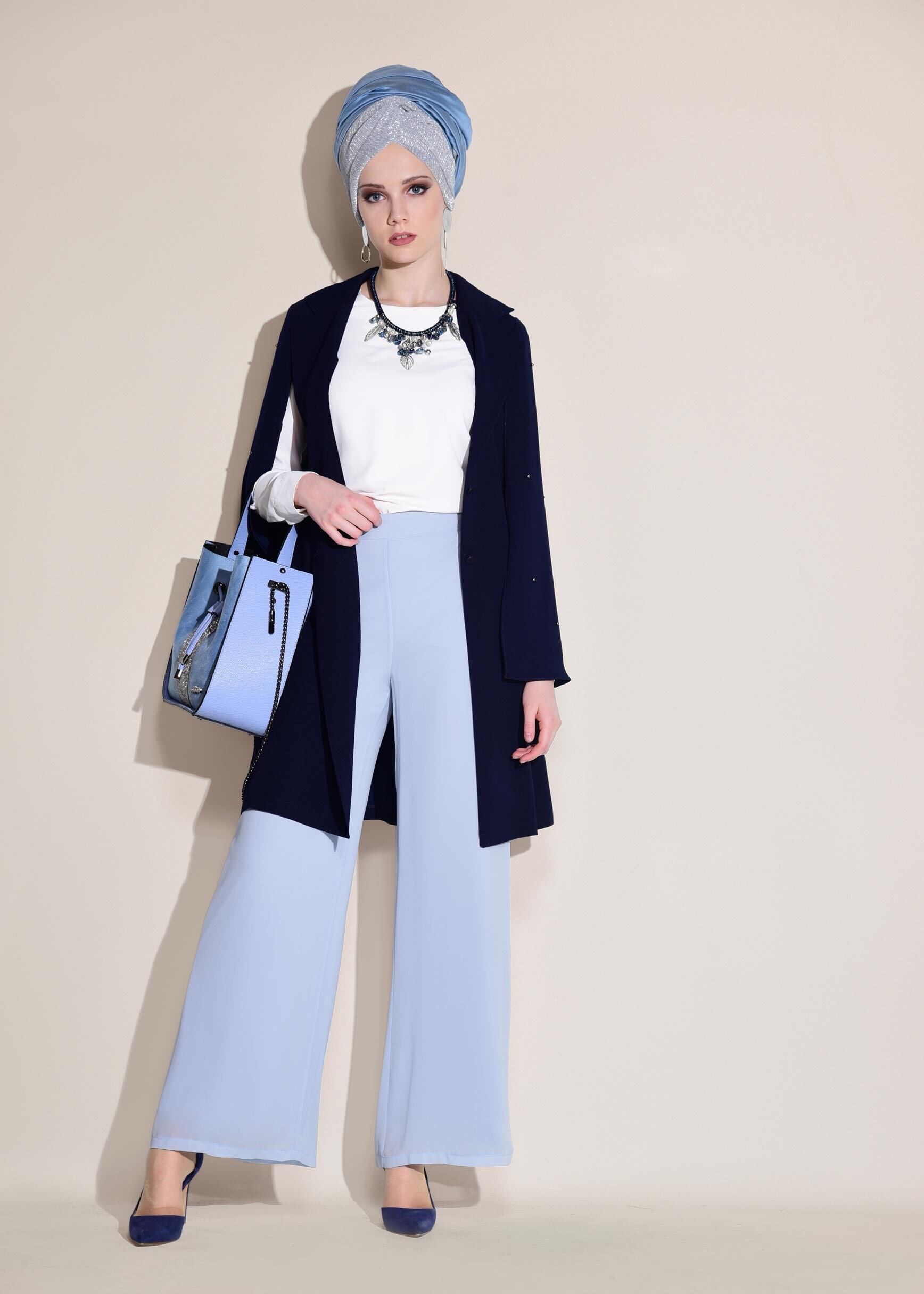 Tesettür giyim MAVİ ŞİFON PANTOLON 7330