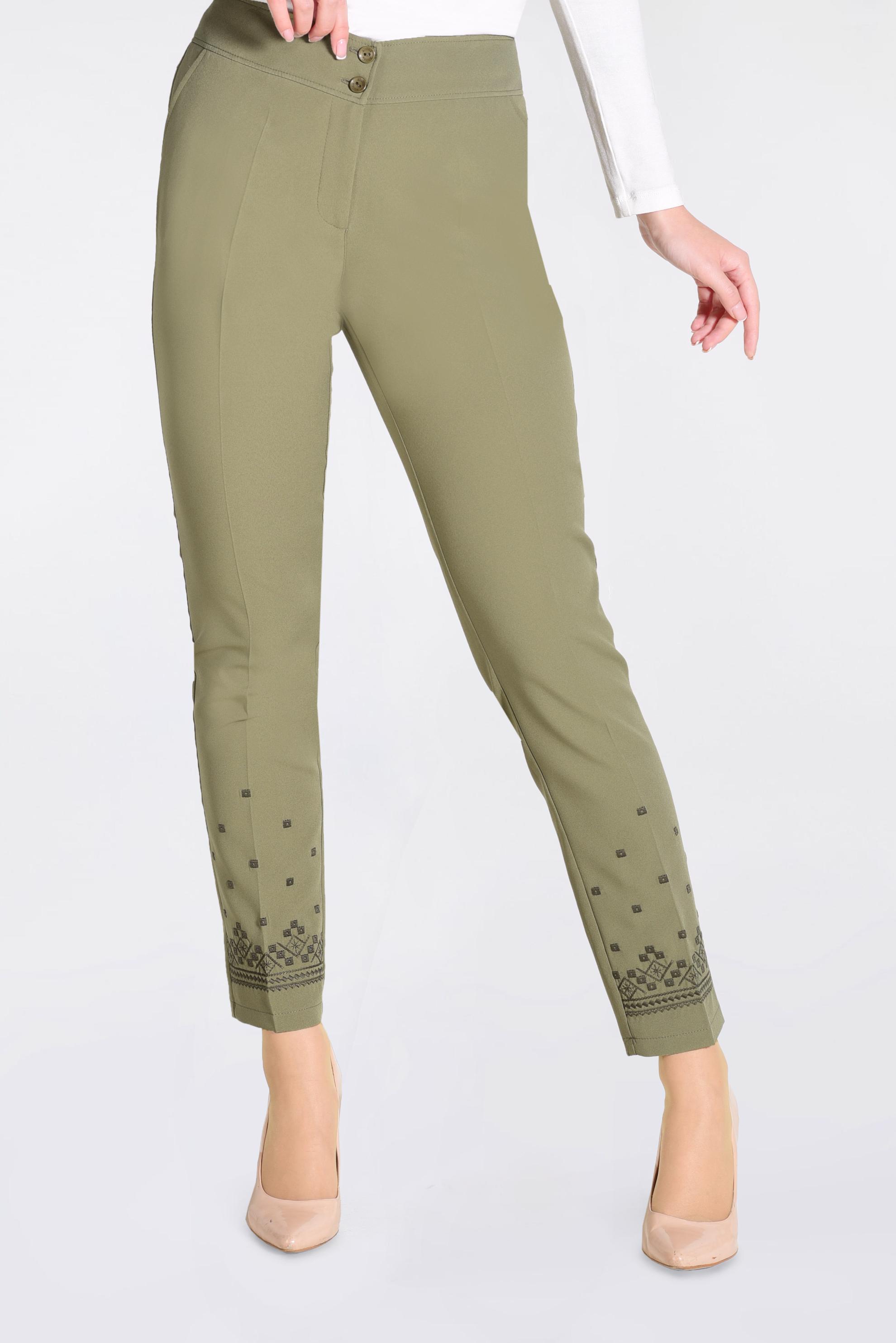 Tesettür giyim HAKİ BİLEK KISMI NAKIŞ İŞLEMELİ PANTOLON 7331