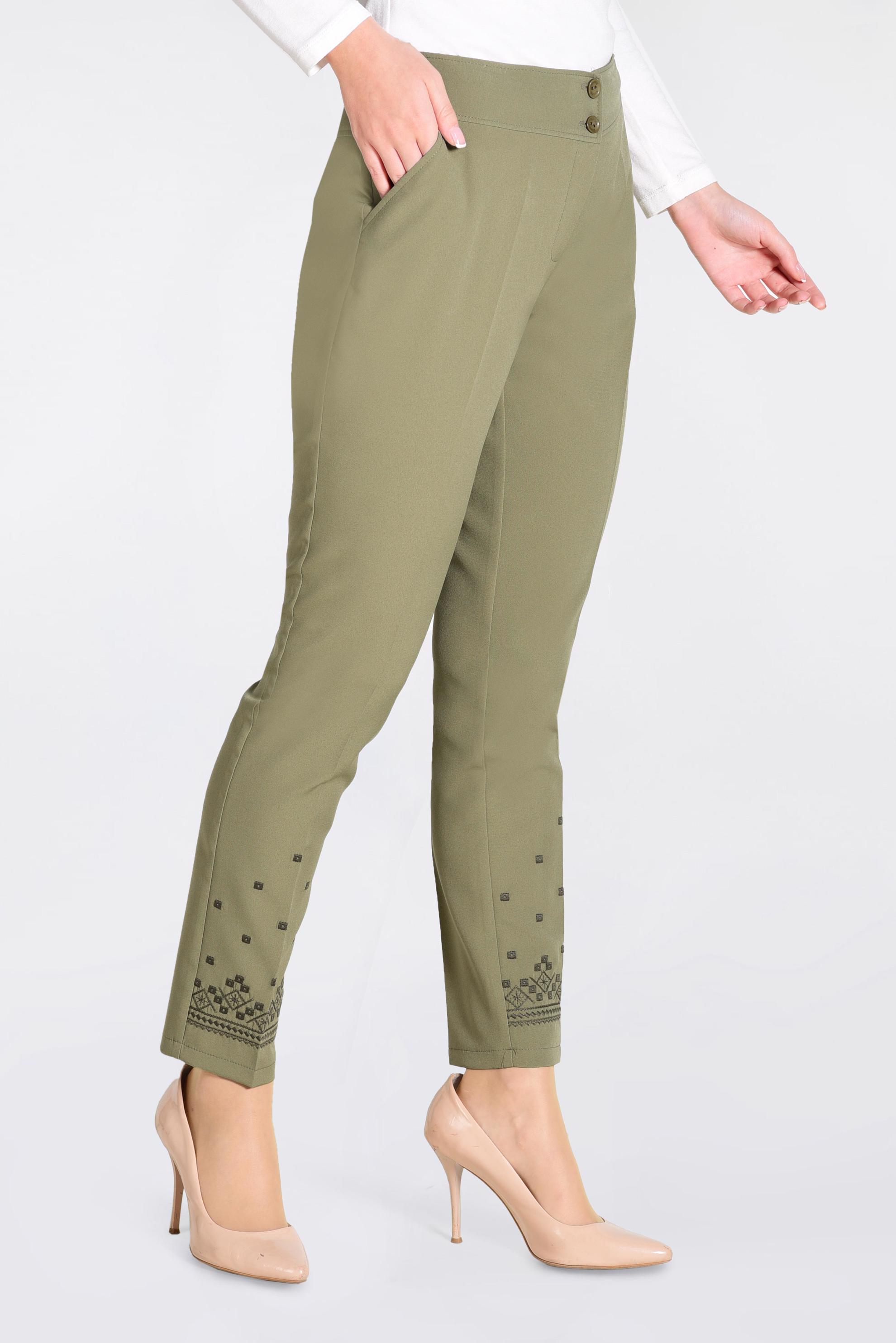 Tesettür giyim HAKİ BİLEK KISMI NAKIŞ İŞLEMELİ PANTOLON 7331