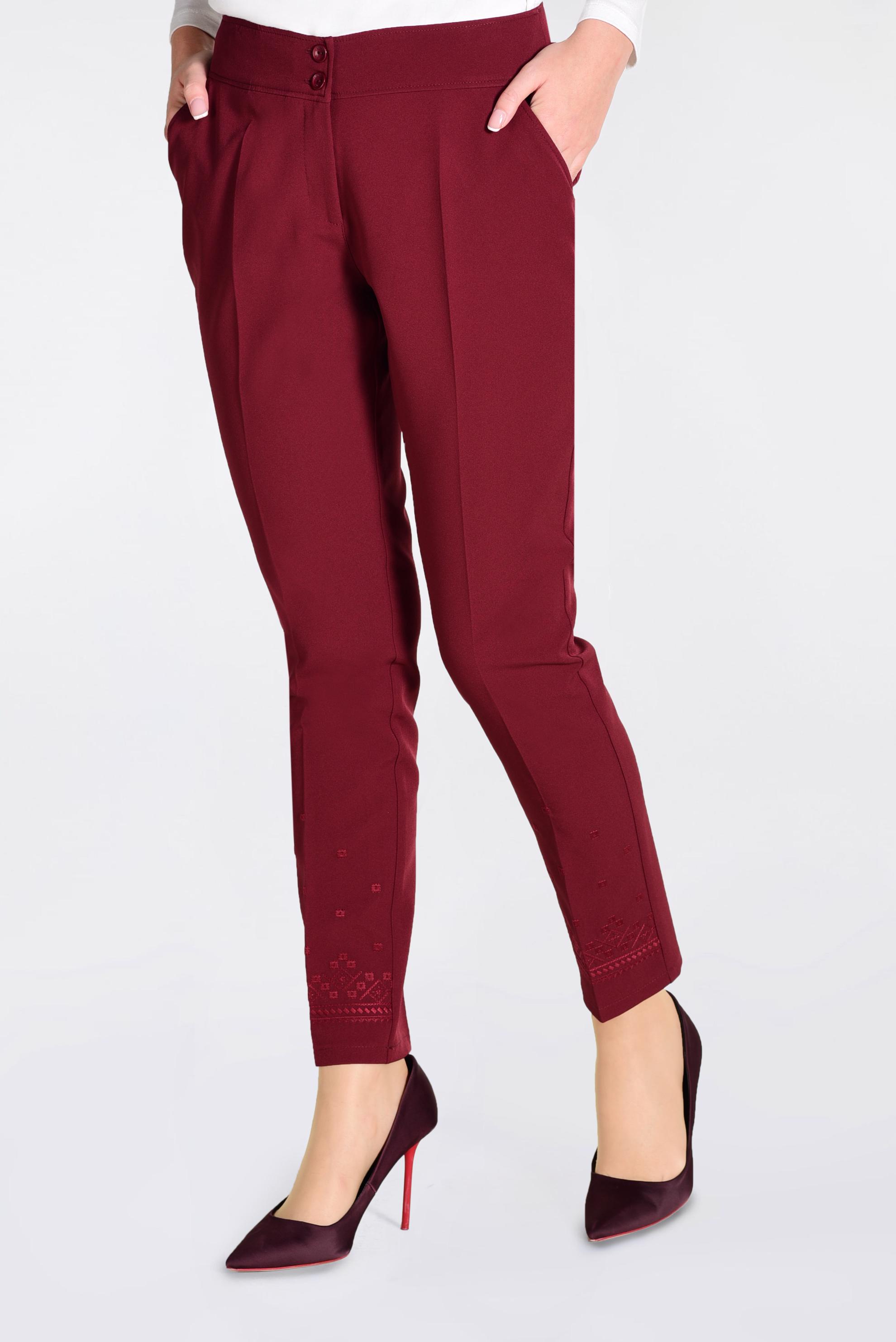 Tesettür giyim BORDO BİLEK KISMI NAKIŞ İŞLEMELİ PANTOLON 7331