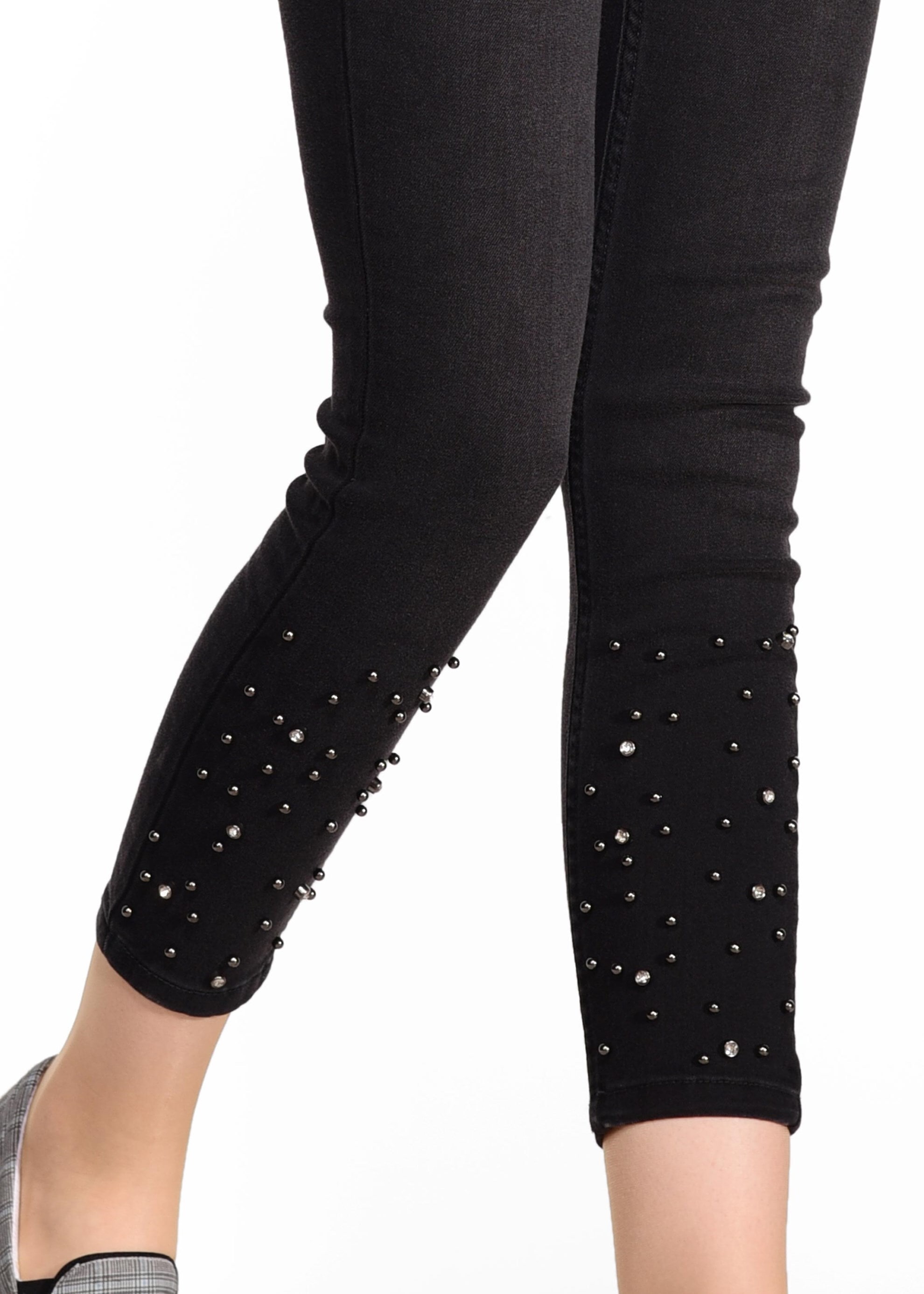 Tesettür giyim SİYAH İNCİ İŞLEMELİ DENİM PANTOLON 7335