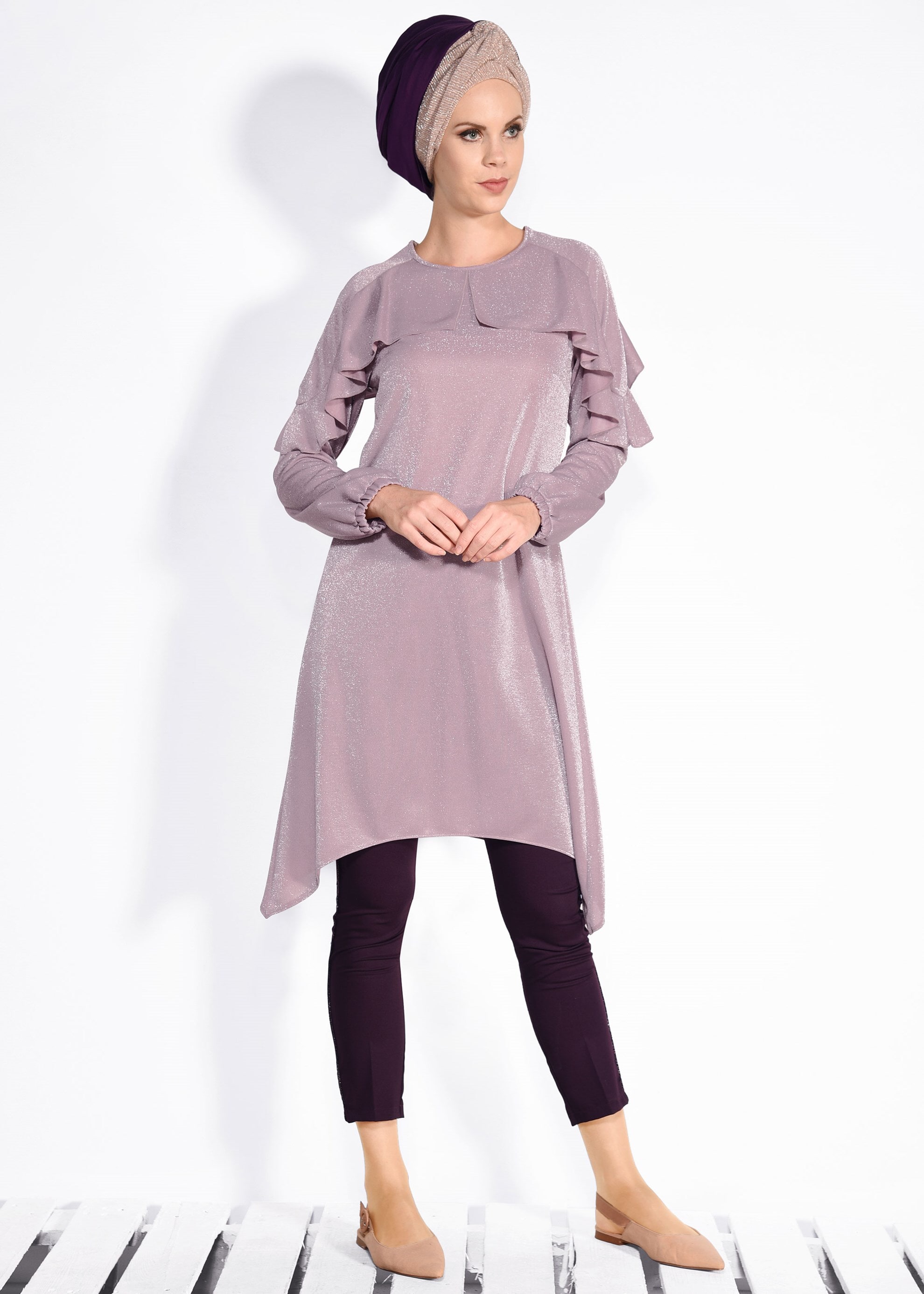 Tesettür giyim MÜRDÜM ŞERİT DETAYLI PANTOLON 7339