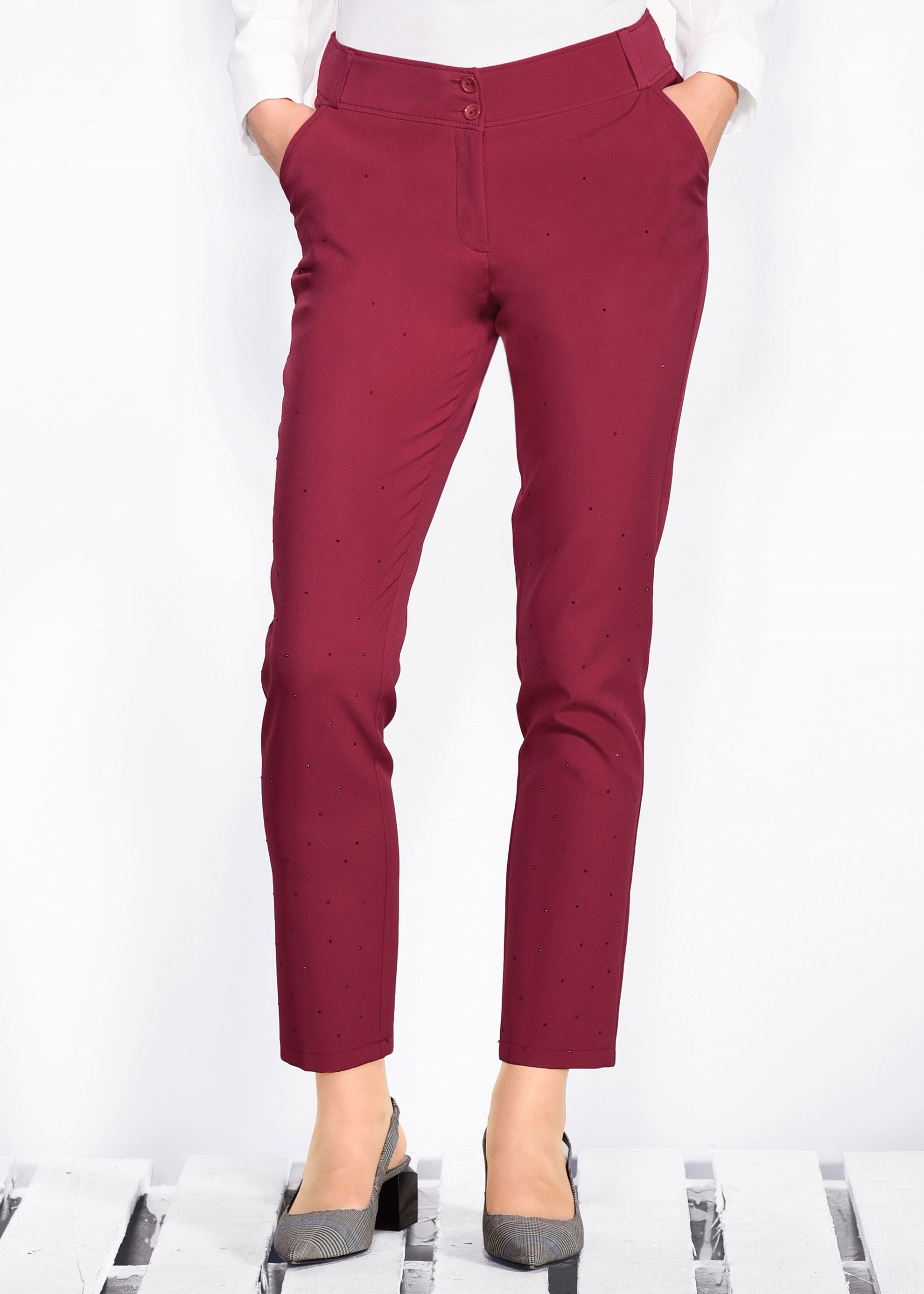 Tesettür giyim KIRMIZI DÜZ KESİM KLASİK PANTOLON 7341