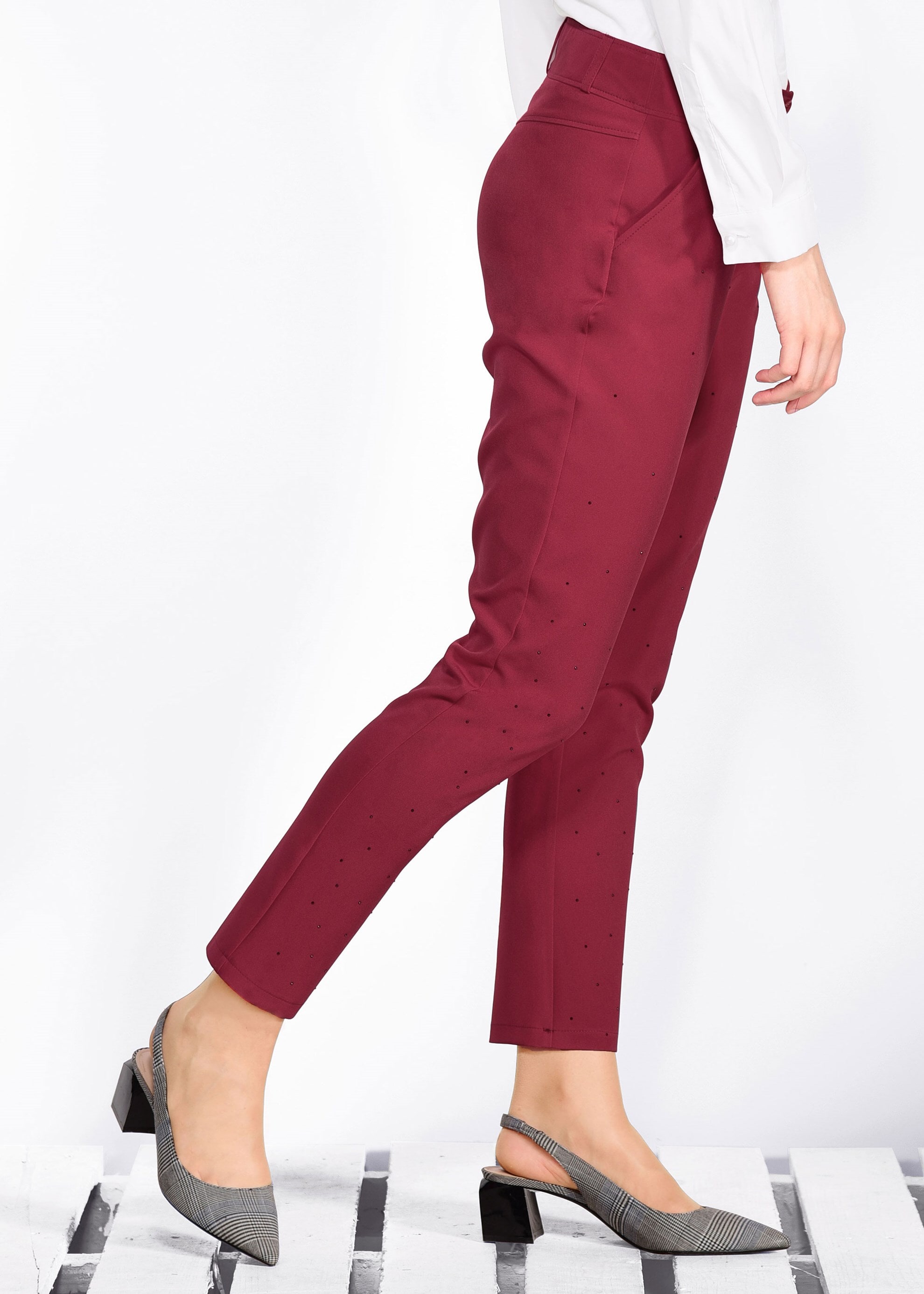 Tesettür giyim KIRMIZI DÜZ KESİM KLASİK PANTOLON 7341