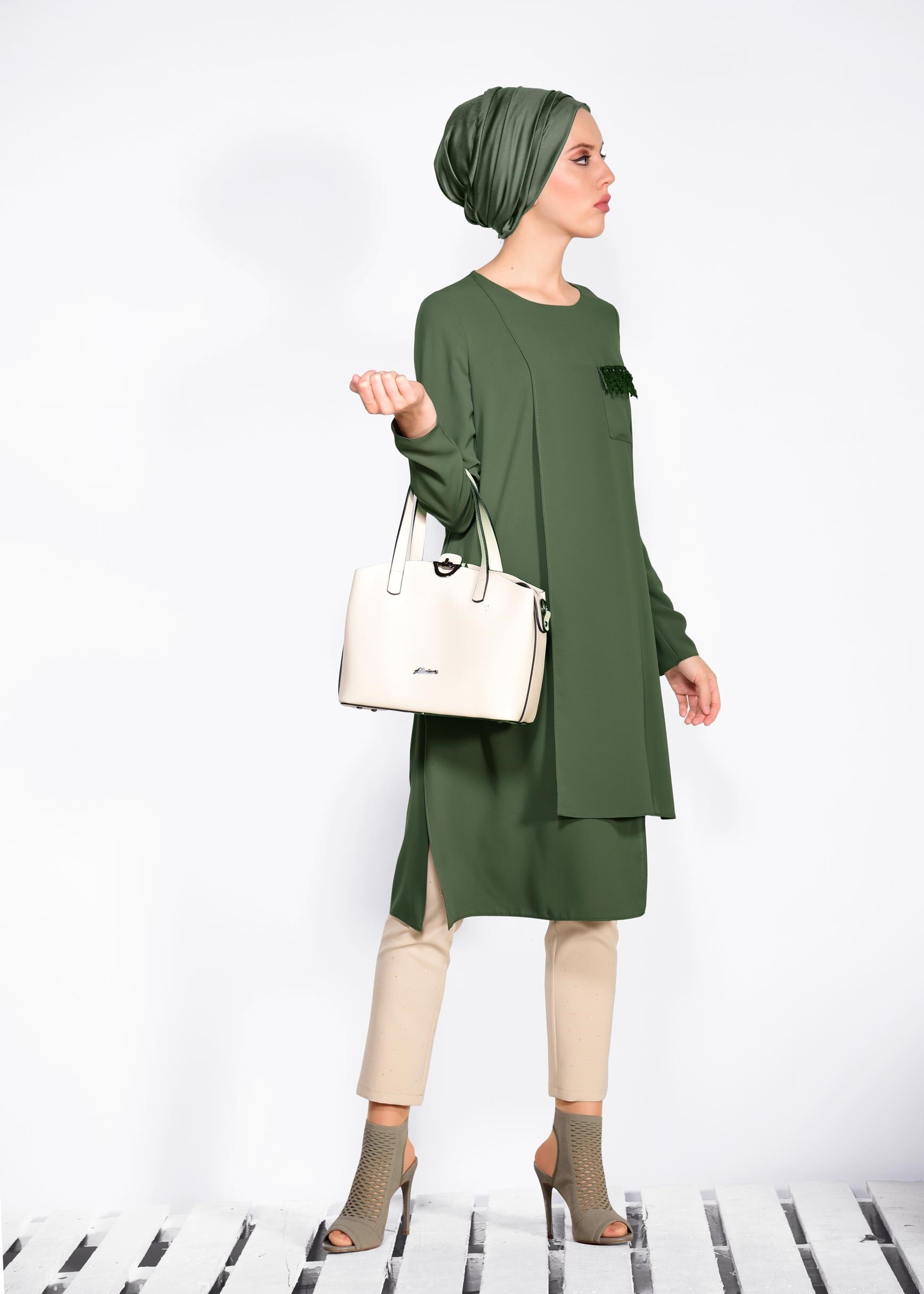 Tesettür giyim BEJ DÜZ KESİM KLASİK PANTOLON 7341