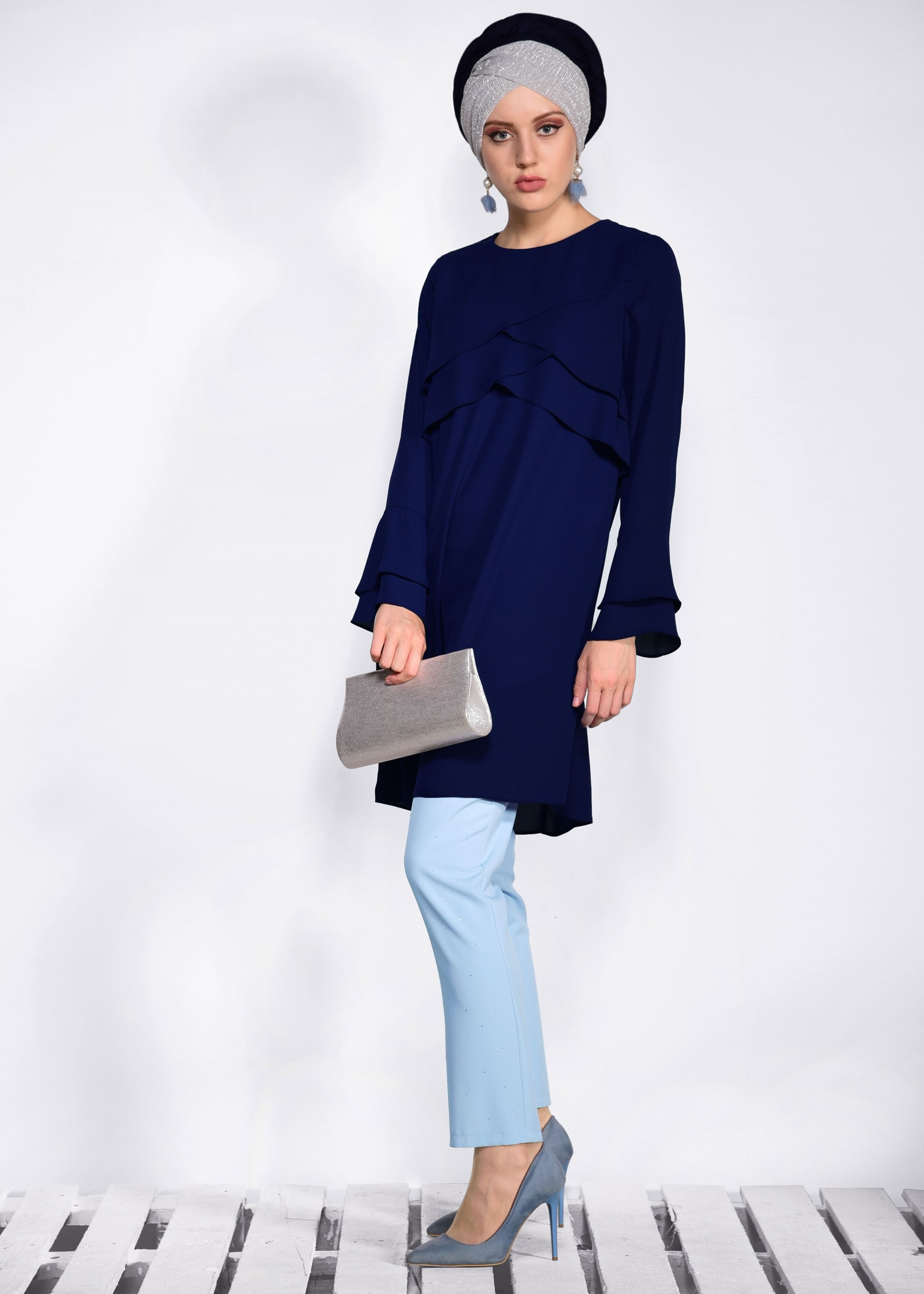 Tesettür giyim MAVİ DÜZ KESİM KLASİK PANTOLON 7341