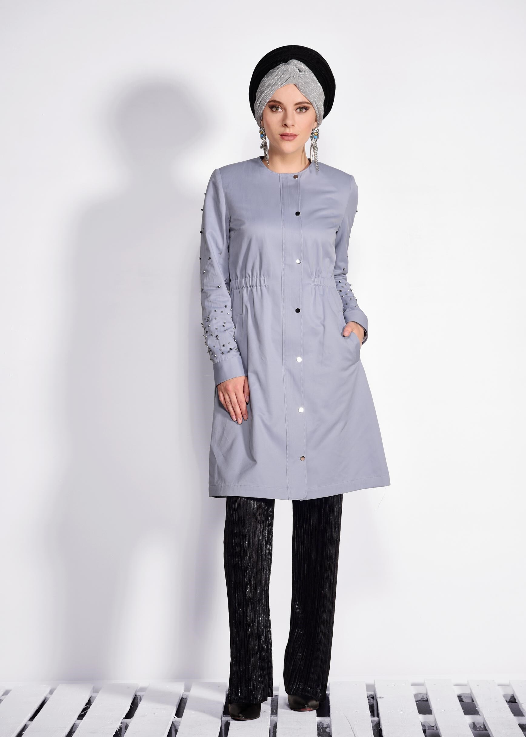 Hijab clothing BLACK 7345 PİLİSE FOİL PANTOLON 38/46 TEK36